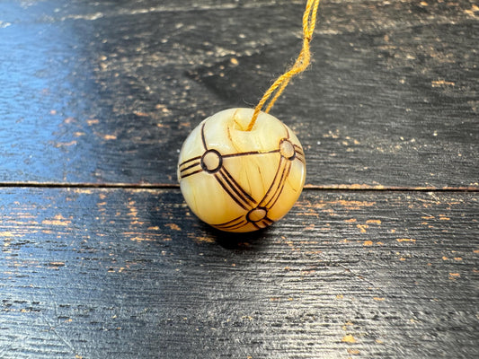 Tibetan Conch Shell Carved Bead Pendant – Hand Engraved Mandala Cross Pattern, Traditional Protective Amulet Bead