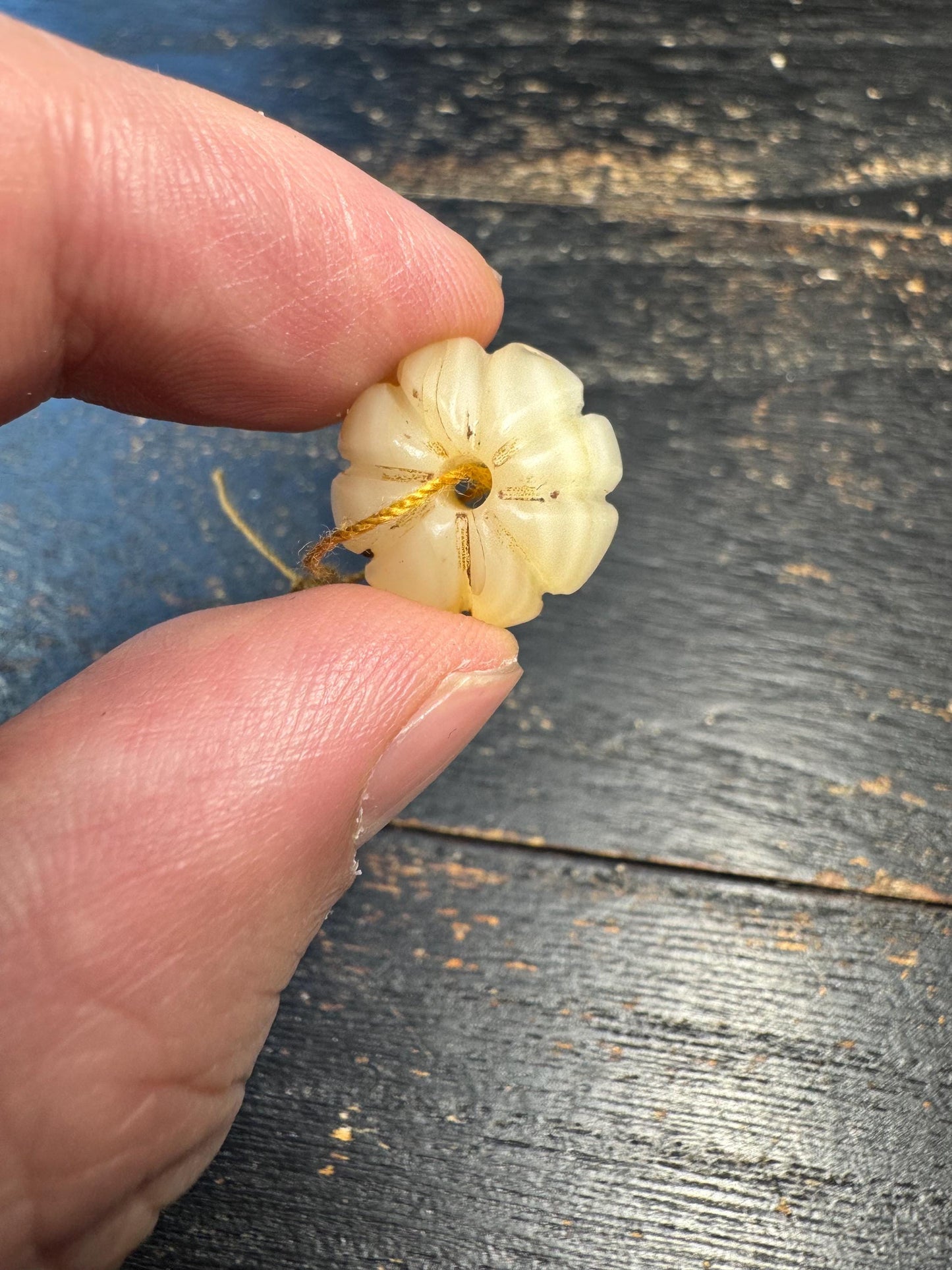 Tibetan Carved Shell Bead Pendant – Fish Bone Style Conch Bead, Handmade Pumpkin Shape Bead, Himalayan Amulet Component