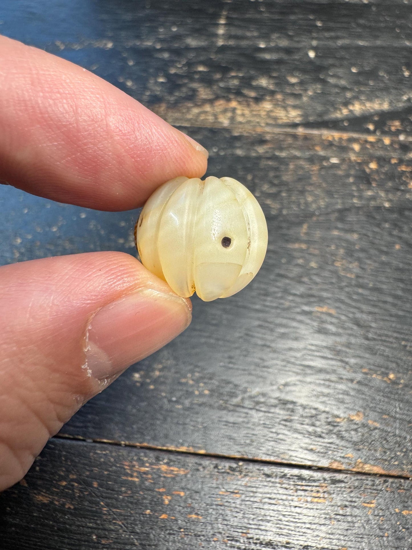 Tibetan Carved Shell Bead Pendant – Fish Bone Style Conch Bead, Handmade Pumpkin Shape Bead, Himalayan Amulet Component