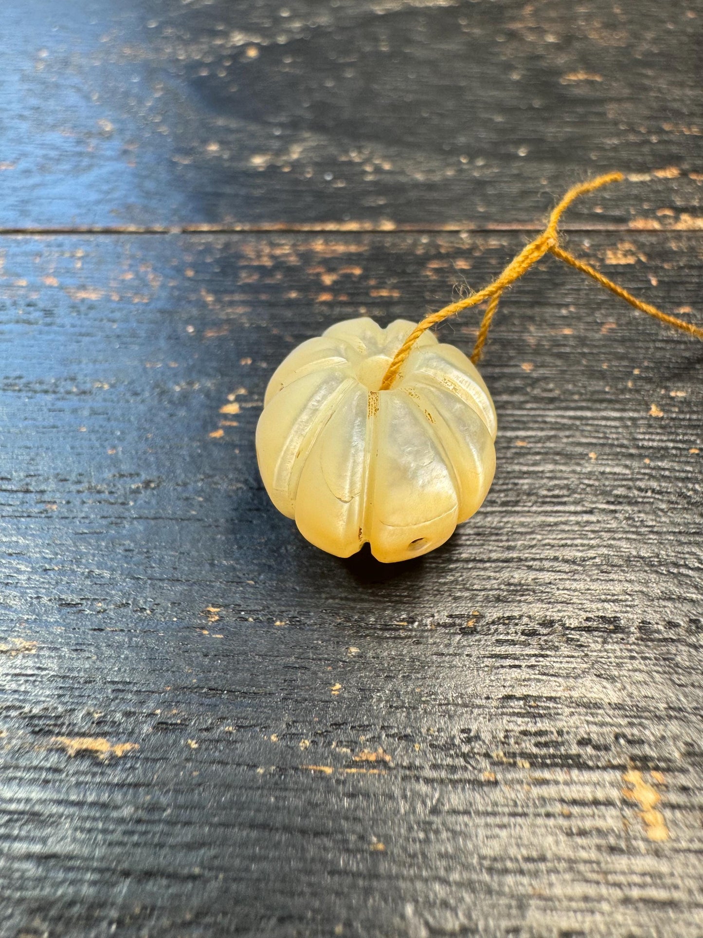 Tibetan Carved Shell Bead Pendant – Fish Bone Style Conch Bead, Handmade Pumpkin Shape Bead, Himalayan Amulet Component