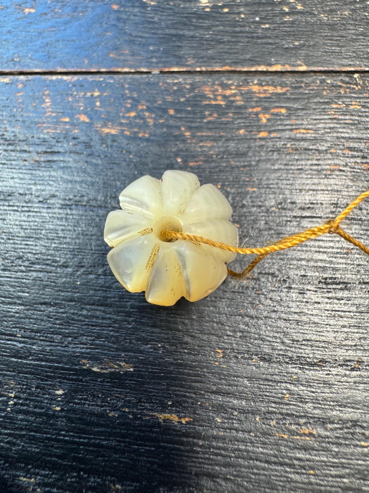 Tibetan Carved Shell Bead Pendant – Fish Bone Style Conch Bead, Handmade Pumpkin Shape Bead, Himalayan Amulet Component