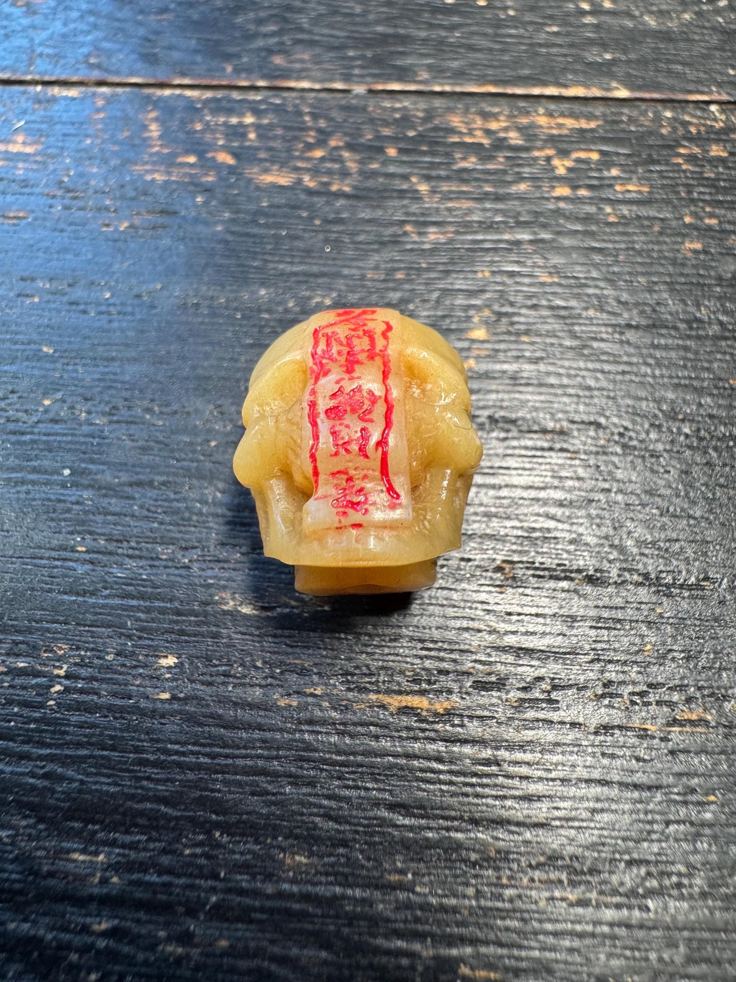 Tibetan Yak Bone Skull Bead Pendant – Hand Carved Kapala Amulet with Red Mantra, Himalayan Ritual Talisman, Vintage Style