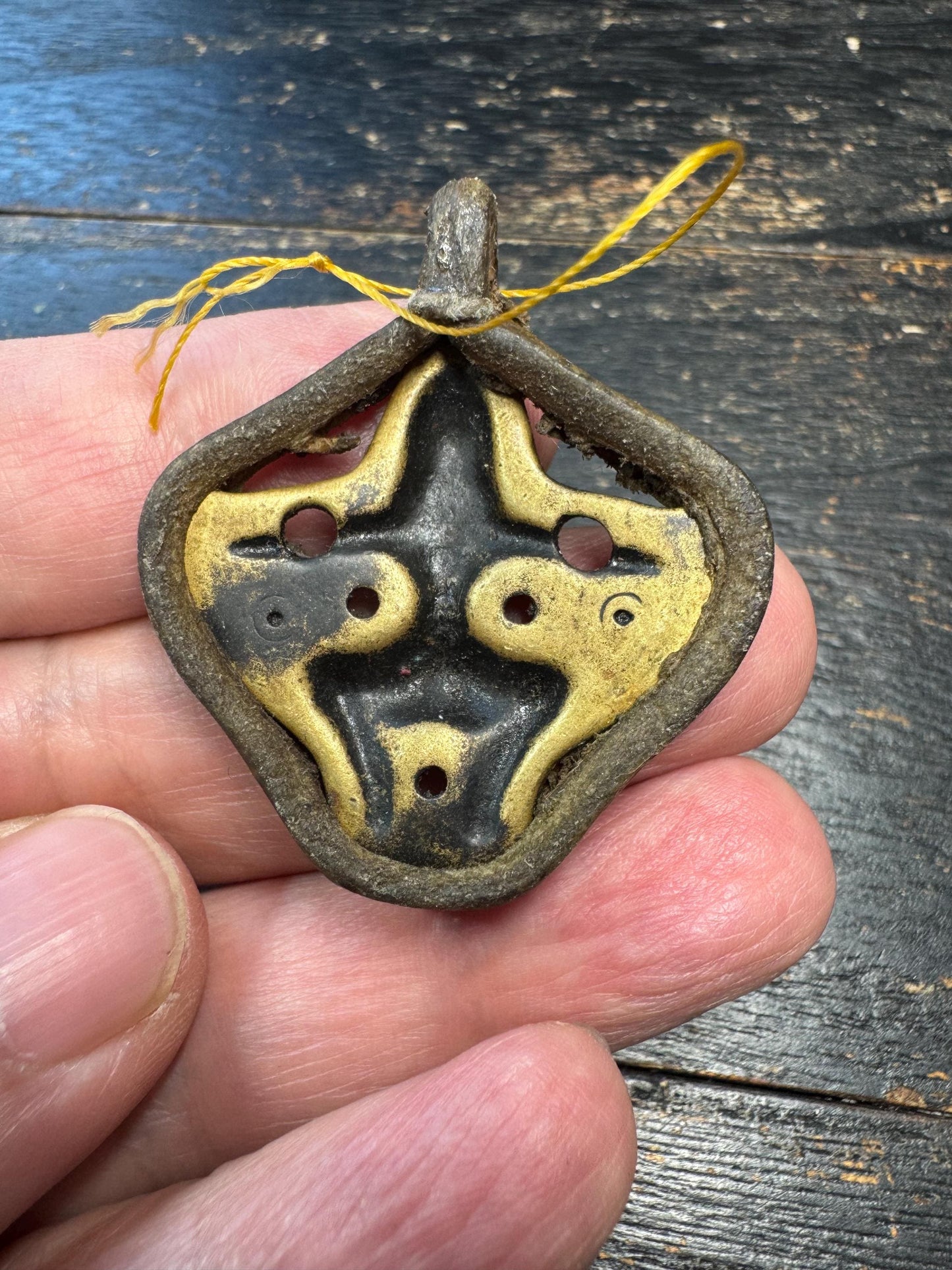 Antique Tibetan Garuda Amulet Pendant – Brass & Leather Protective Talisman, Himalayan Bird Deity Charm, Vintage Ritual Pendant
