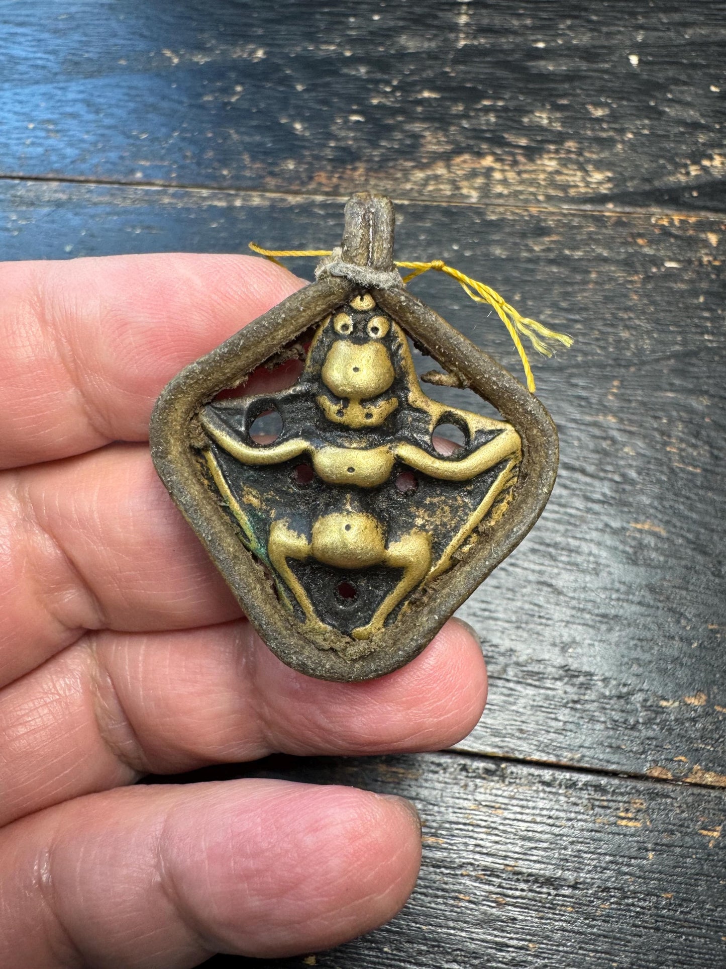 Antique Tibetan Garuda Amulet Pendant – Brass & Leather Protective Talisman, Himalayan Bird Deity Charm, Vintage Ritual Pendant