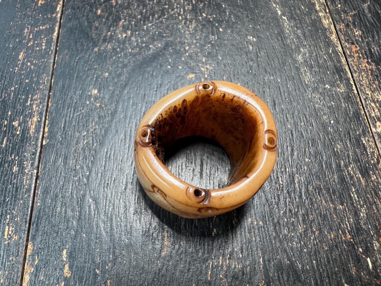 Carved Yak Bone Mala Counter Bead Ring – Tibetan Style Hollow Bead, Handmade Himalayan Yak Bone Ring or Mala Accessory