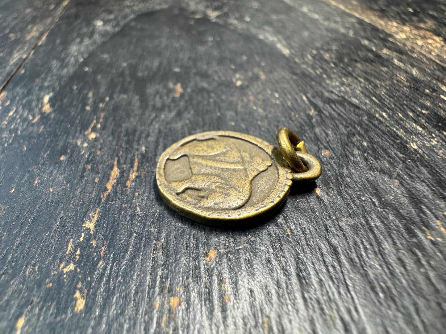Vintage Brass Elephant Pendant with Vajra Symbol, Buddhist Protection Amulet, Nepal Style Charm, Small Tribal Brass Talisman