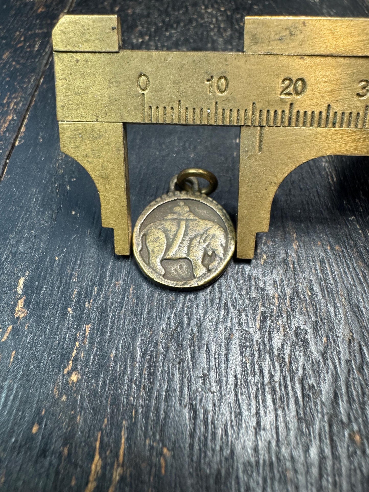 Vintage Brass Elephant Pendant with Vajra Symbol, Buddhist Protection Amulet, Nepal Style Charm, Small Tribal Brass Talisman