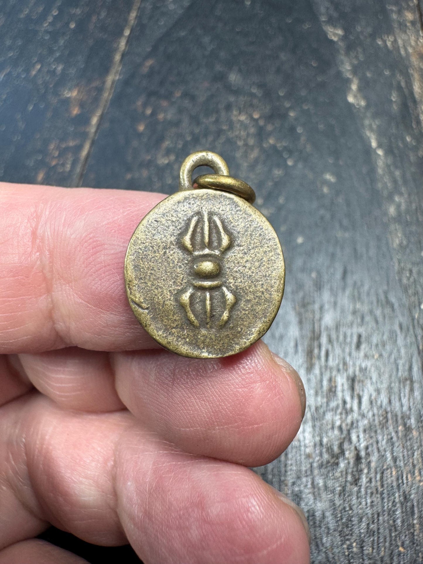 Vintage Brass Elephant Pendant with Vajra Symbol, Buddhist Protection Amulet, Nepal Style Charm, Small Tribal Brass Talisman