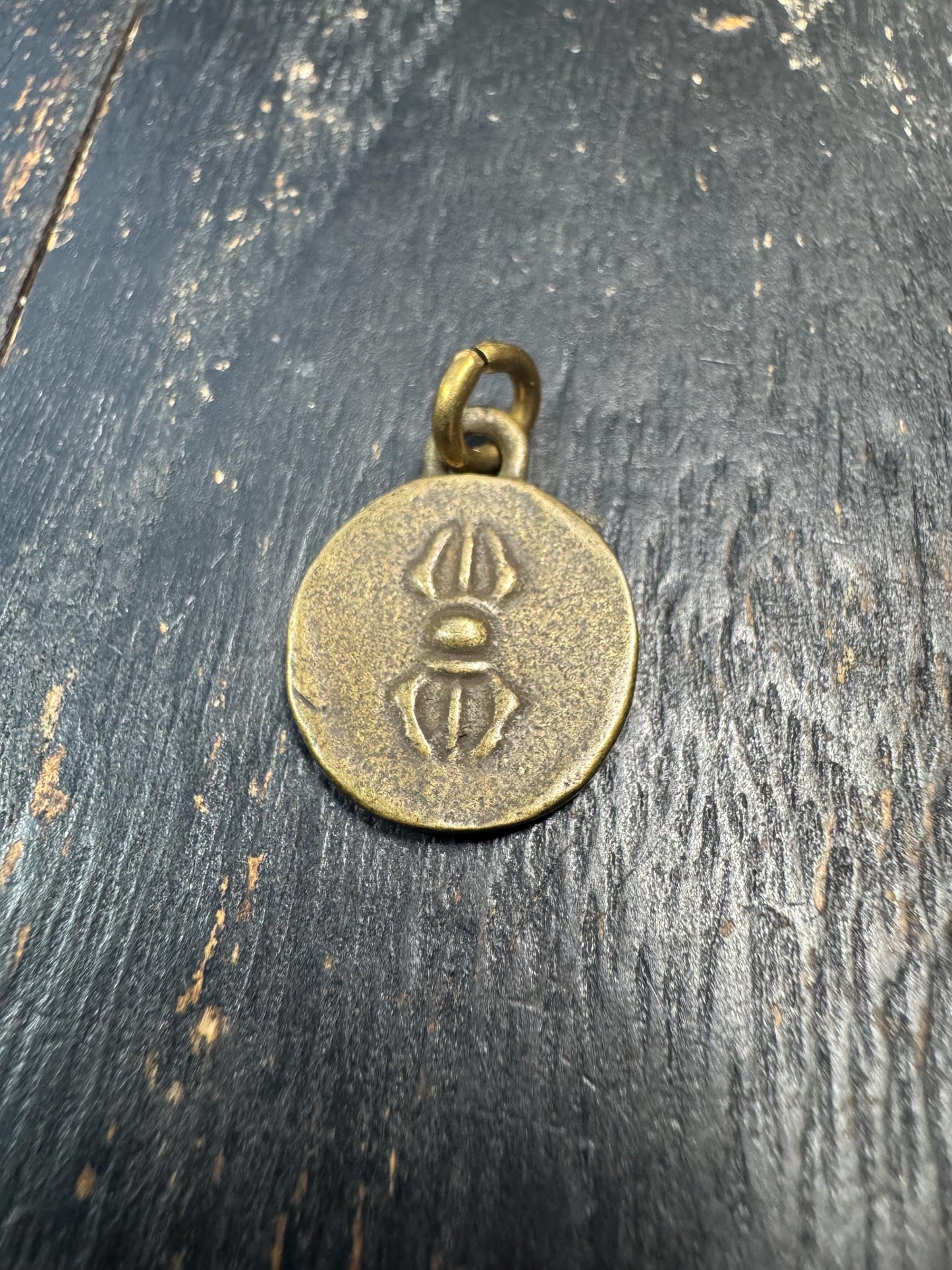 Vintage Brass Elephant Pendant with Vajra Symbol, Buddhist Protection Amulet, Nepal Style Charm, Small Tribal Brass Talisman