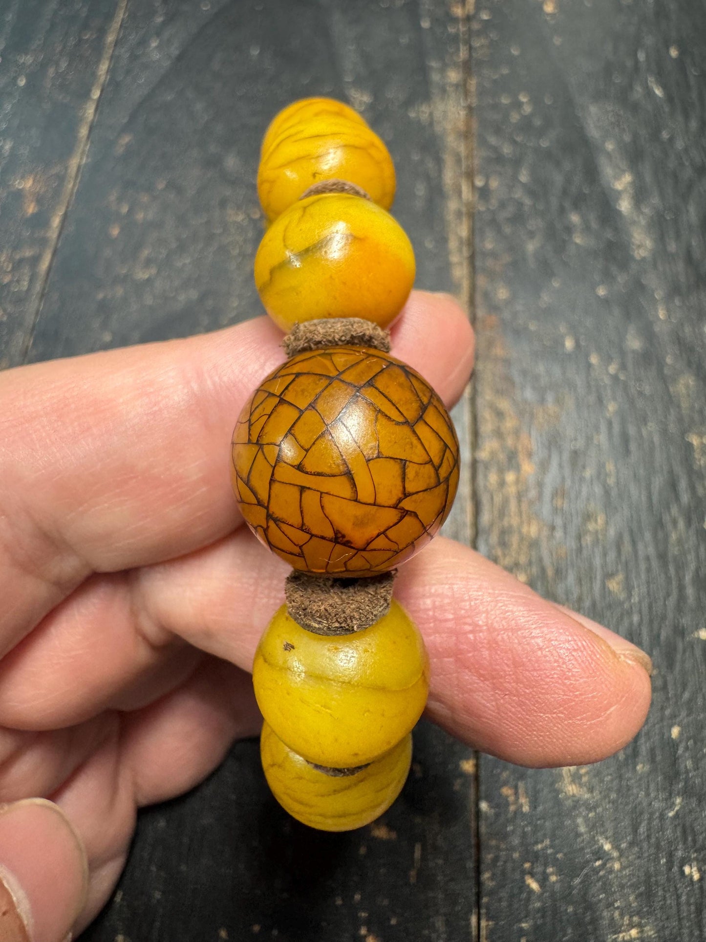 Vintage Yak Bone Bead Bracelet – 14mm Tibetan Style Bone Beads with Brass Skull Accent, Ethnic Tribal Bracelet, Spiritual Jewelry