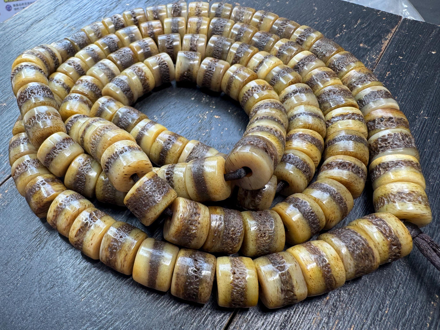Large Yak Bone Mala Beads 14mm – Tibetan Style Prayer Beads Necklace 46 Inches – Natural Bone Spacer Beads Strand – Handmade Buddhist Mala