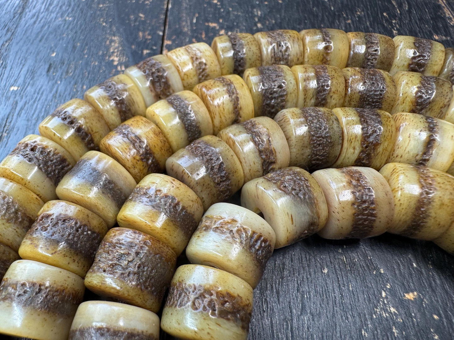 Large Yak Bone Mala Beads 14mm – Tibetan Style Prayer Beads Necklace 46 Inches – Natural Bone Spacer Beads Strand – Handmade Buddhist Mala