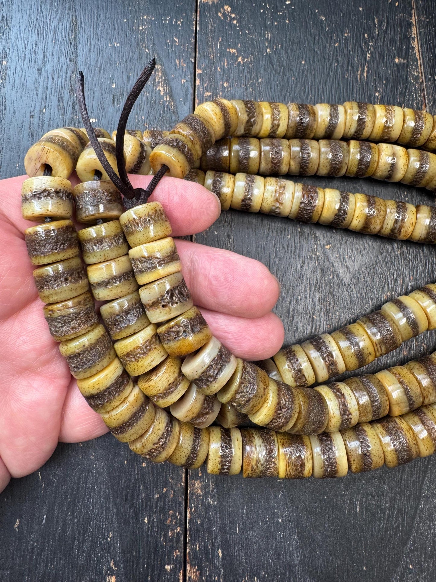Large Yak Bone Mala Beads 14mm – Tibetan Style Prayer Beads Necklace 46 Inches – Natural Bone Spacer Beads Strand – Handmade Buddhist Mala