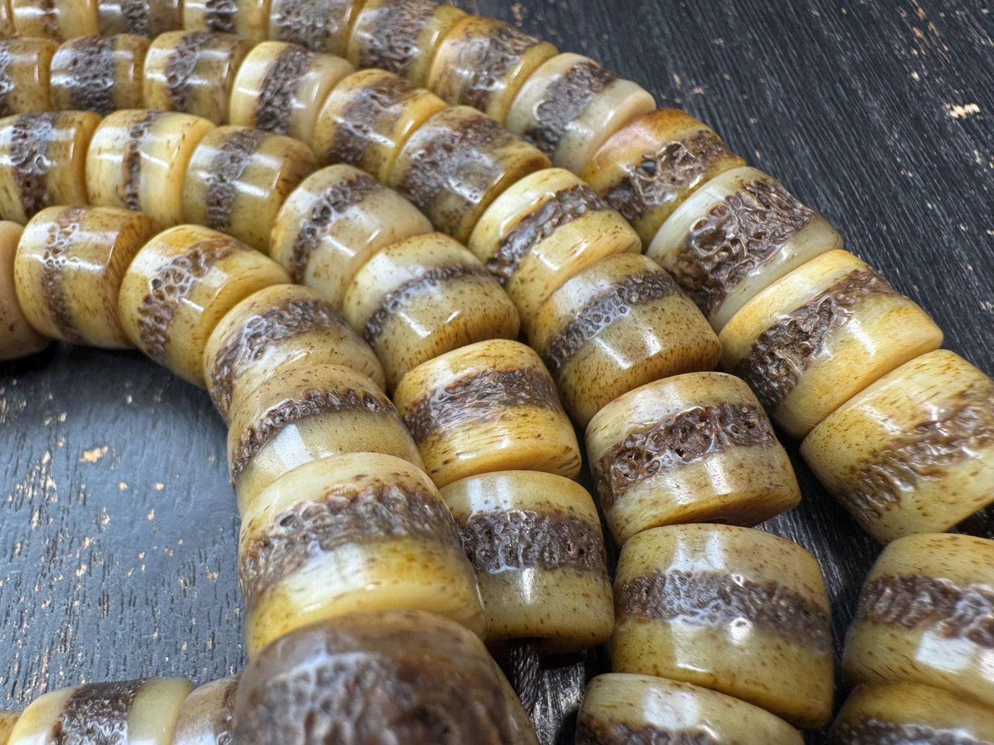 Large Yak Bone Mala Beads 14mm – Tibetan Style Prayer Beads Necklace 46 Inches – Natural Bone Spacer Beads Strand – Handmade Buddhist Mala
