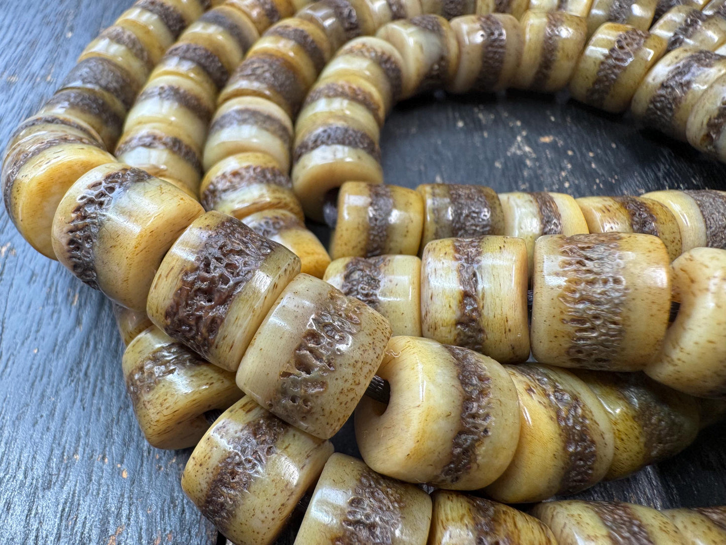 Large Yak Bone Mala Beads 14mm – Tibetan Style Prayer Beads Necklace 46 Inches – Natural Bone Spacer Beads Strand – Handmade Buddhist Mala