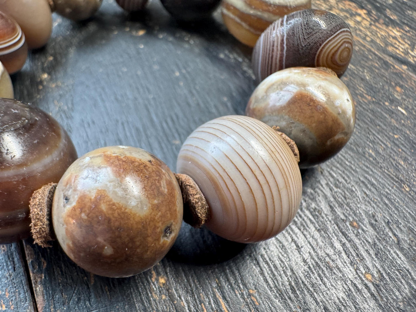 Vintage Banded Agate Bead Bracelet – Sulemani Agate & Zhang Zhung Style Eye Beads, Large Tibetan Style Stone Bracelet, Ethnic Tribal Jewelry
