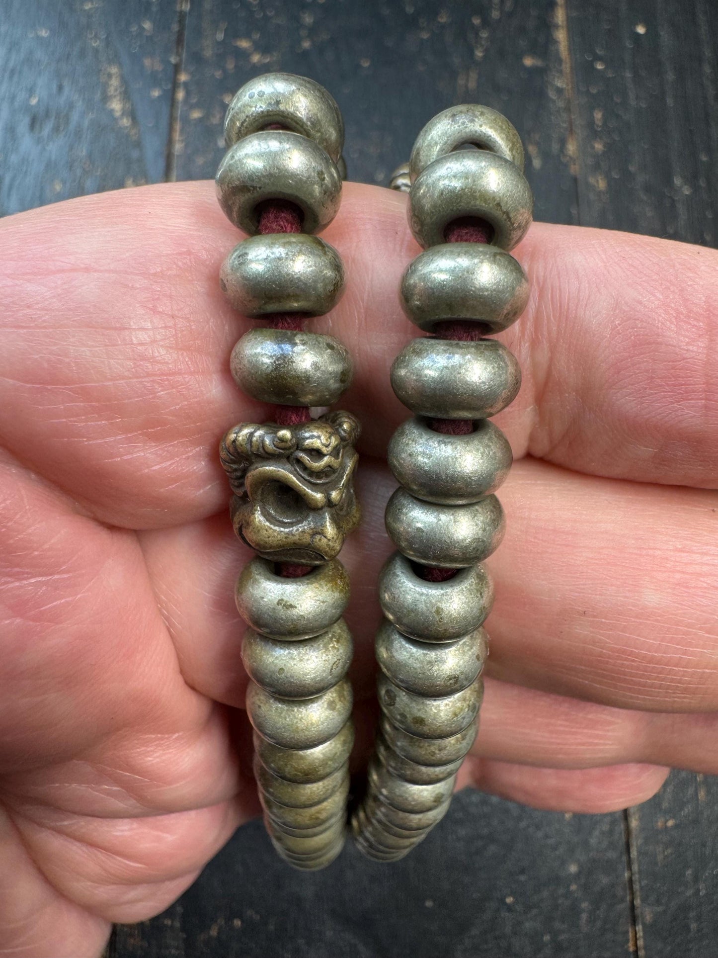 Vintage Tibetan Brass Mala 108 Beads – 22” Heavy Disc Prayer Necklace – Garuda Spacer Beads – Buddhist Meditation Mala – Antique Style Patin