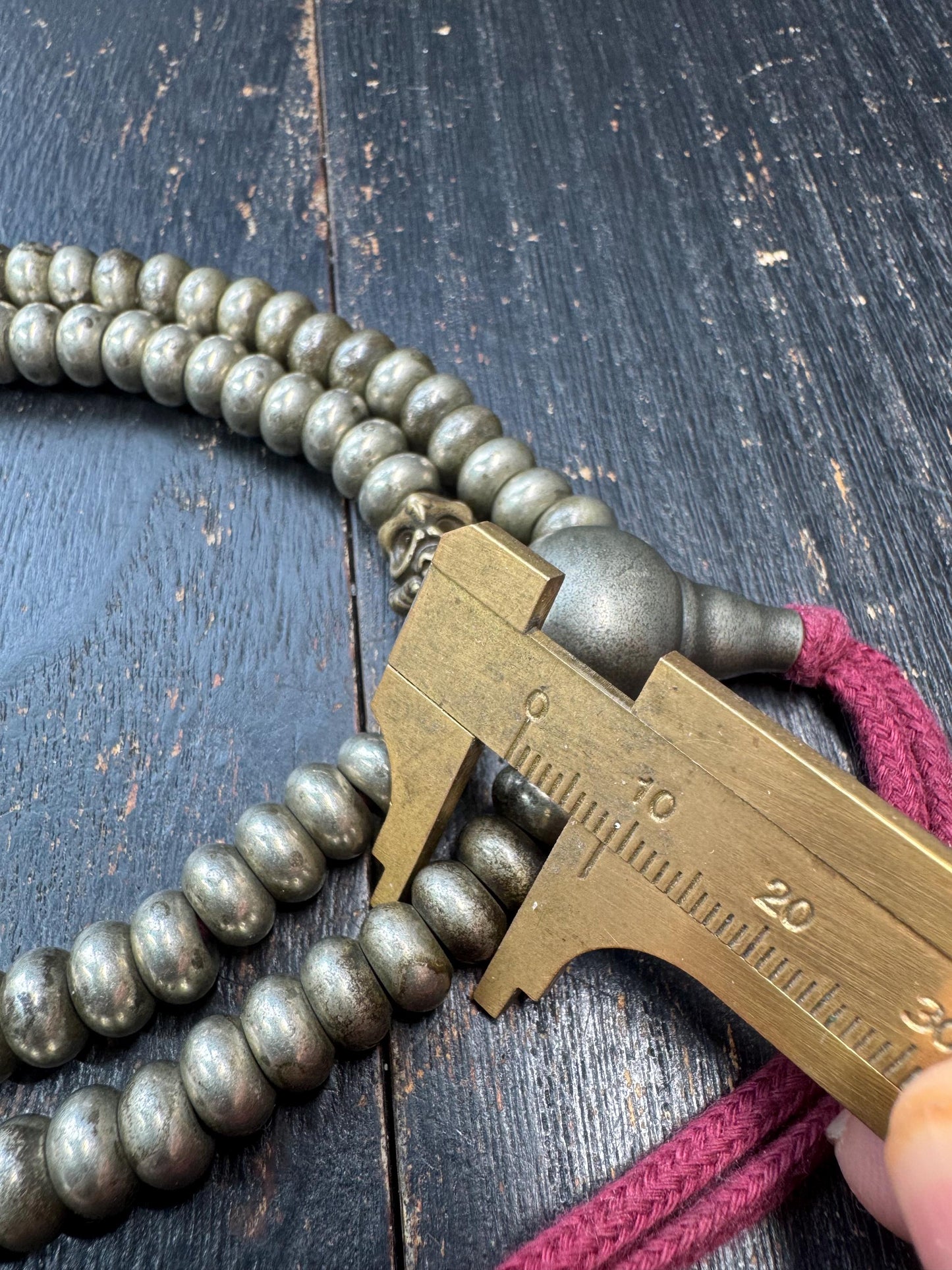 Vintage Tibetan Brass Mala 108 Beads – 22” Heavy Disc Prayer Necklace – Garuda Spacer Beads – Buddhist Meditation Mala – Antique Style Patin