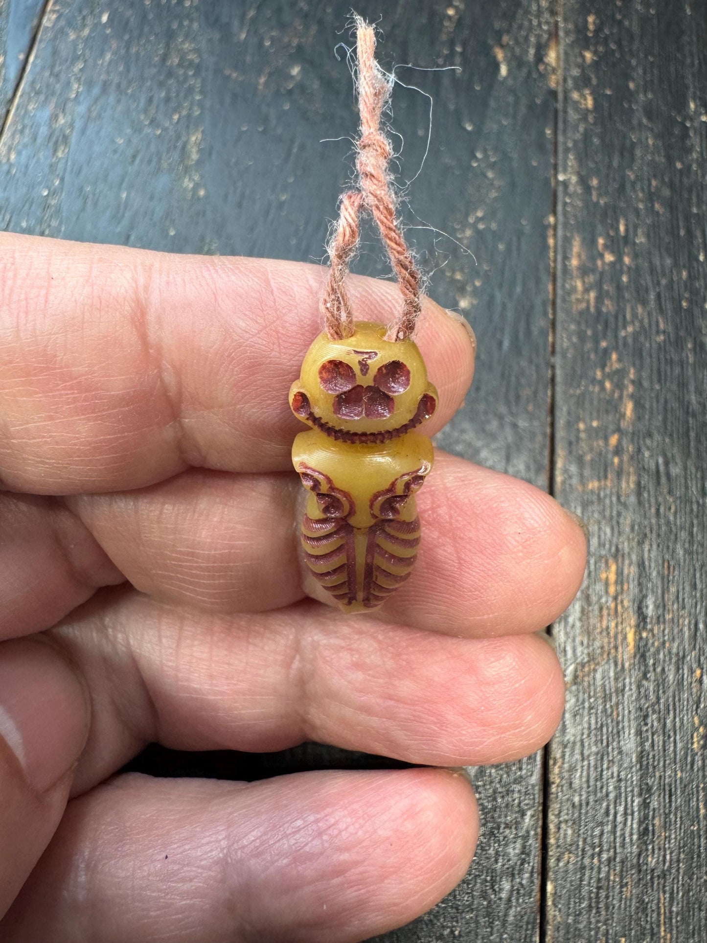 Tibetan Yak Bone Skull Bead – Hand Carved Citipati Style – Om Mani Padme Hum Mantra – Small Buddhist Pendant / Mala Bead