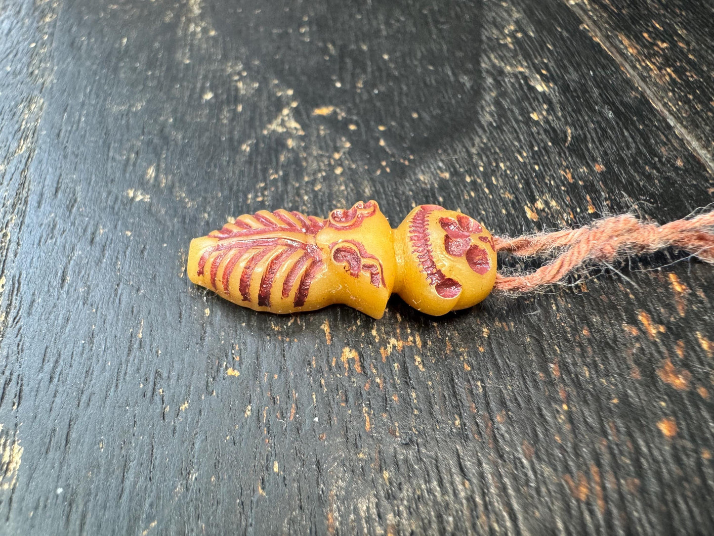 Tibetan Yak Bone Skull Bead – Hand Carved Citipati Style – Om Mani Padme Hum Mantra – Small Buddhist Pendant / Mala Bead