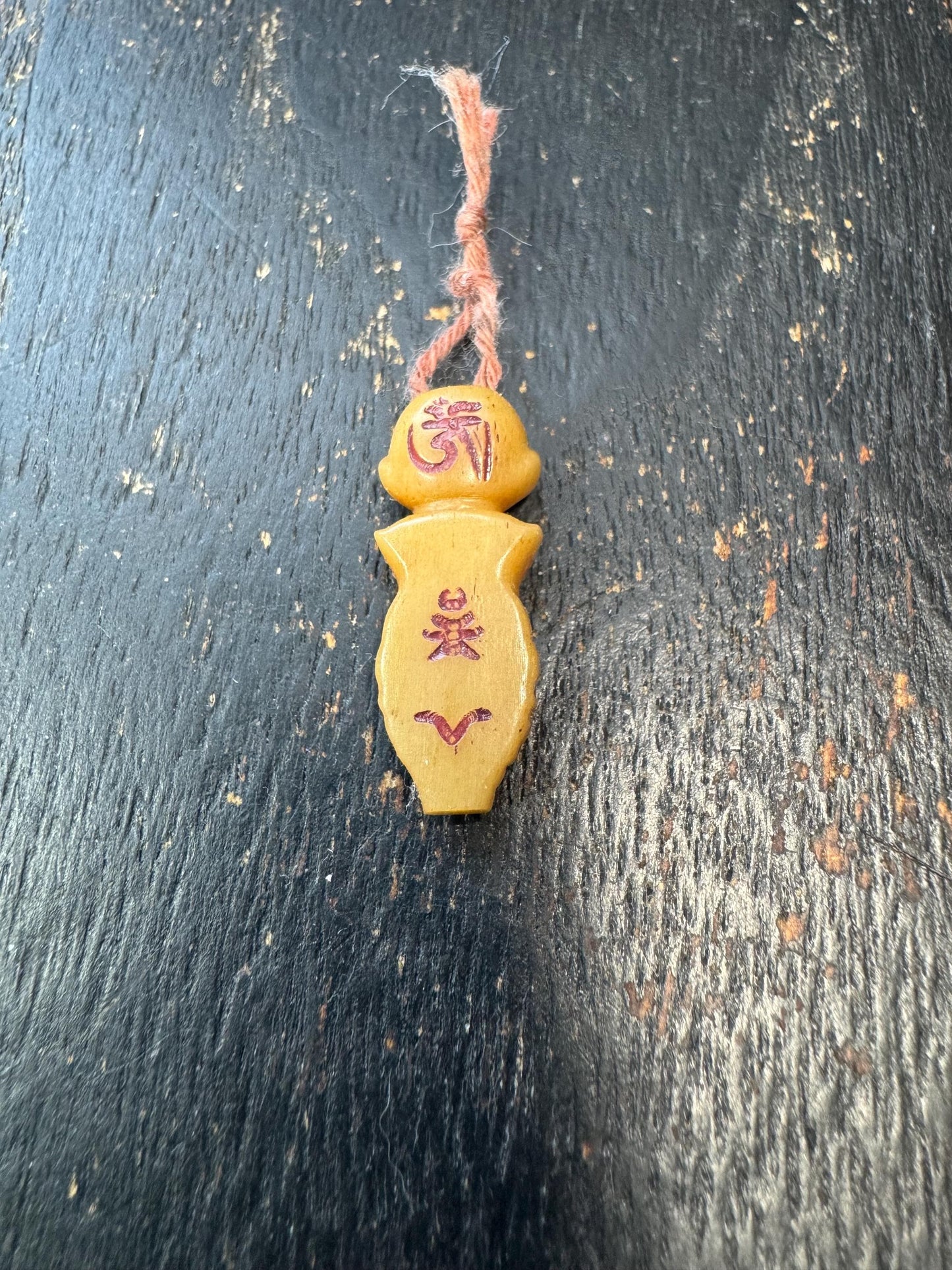 Tibetan Yak Bone Skull Bead – Hand Carved Citipati Style – Om Mani Padme Hum Mantra – Small Buddhist Pendant / Mala Bead