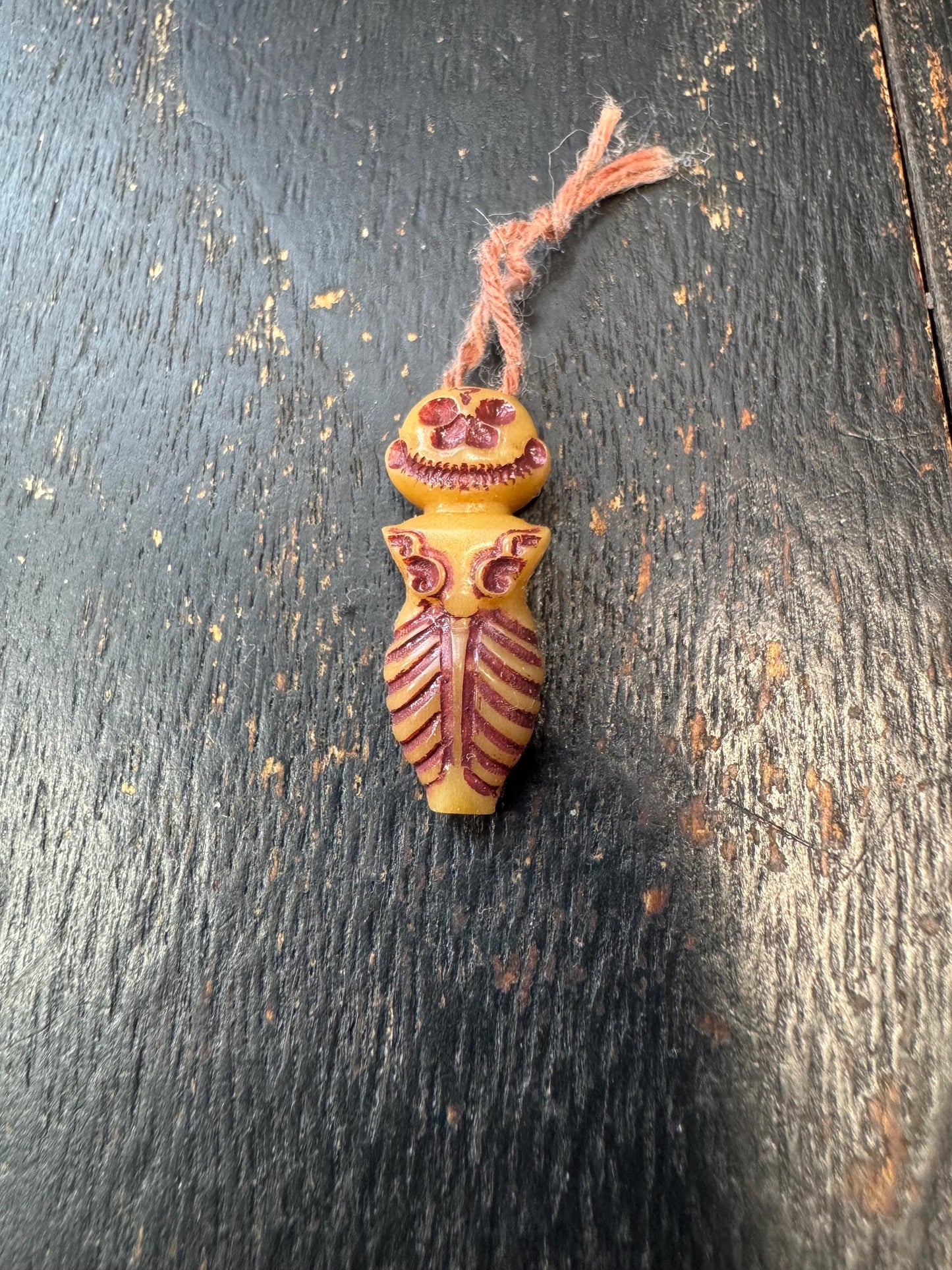 Tibetan Yak Bone Skull Bead – Hand Carved Citipati Style – Om Mani Padme Hum Mantra – Small Buddhist Pendant / Mala Bead