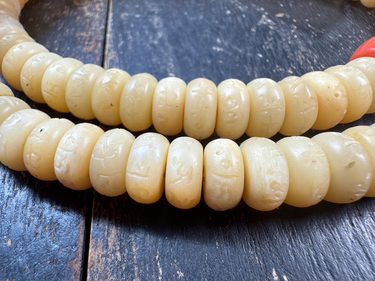Tibetan Yak Bone Mala 108 Beads – Hand Carved Mantra Prayer Beads Necklace – Resin Accent Beads – Meditation Mala Necklace