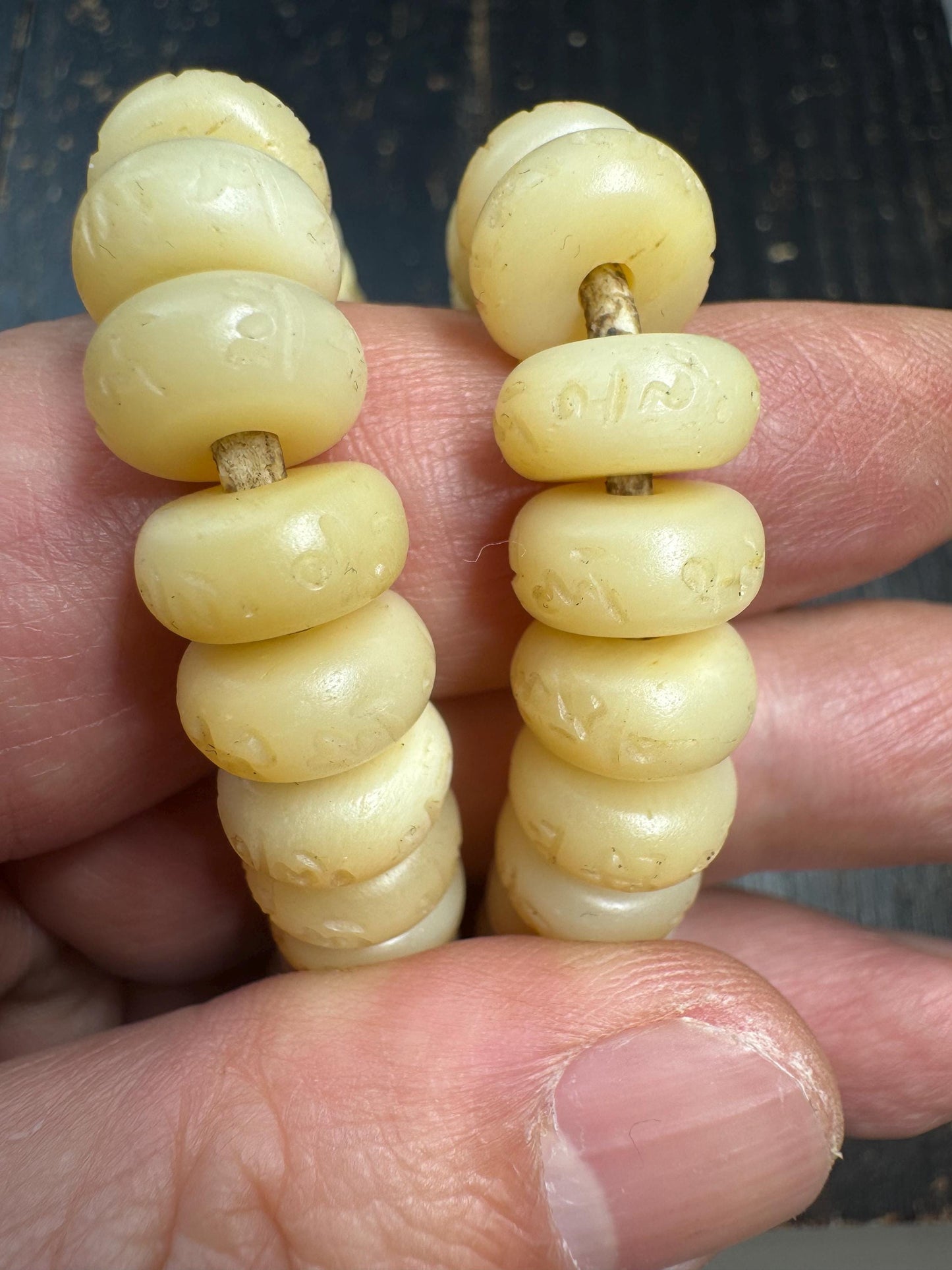Tibetan Yak Bone Mala 108 Beads – Hand Carved Mantra Prayer Beads Necklace – Resin Accent Beads – Meditation Mala Necklace