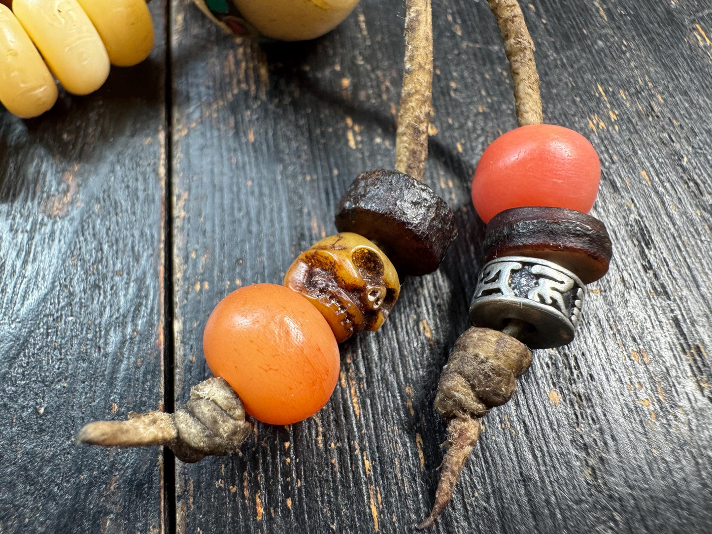 Tibetan Yak Bone Mala 108 Beads – Hand Carved Mantra Prayer Beads Necklace – Resin Accent Beads – Meditation Mala Necklace
