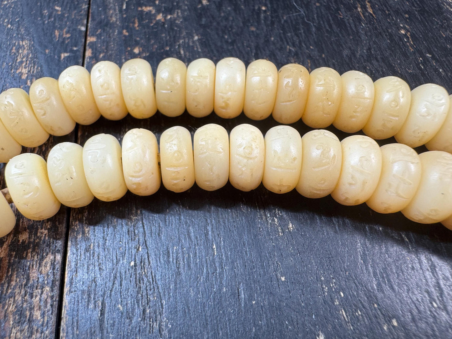Tibetan Yak Bone Mala 108 Beads – Hand Carved Mantra Prayer Beads Necklace – Resin Accent Beads – Meditation Mala Necklace