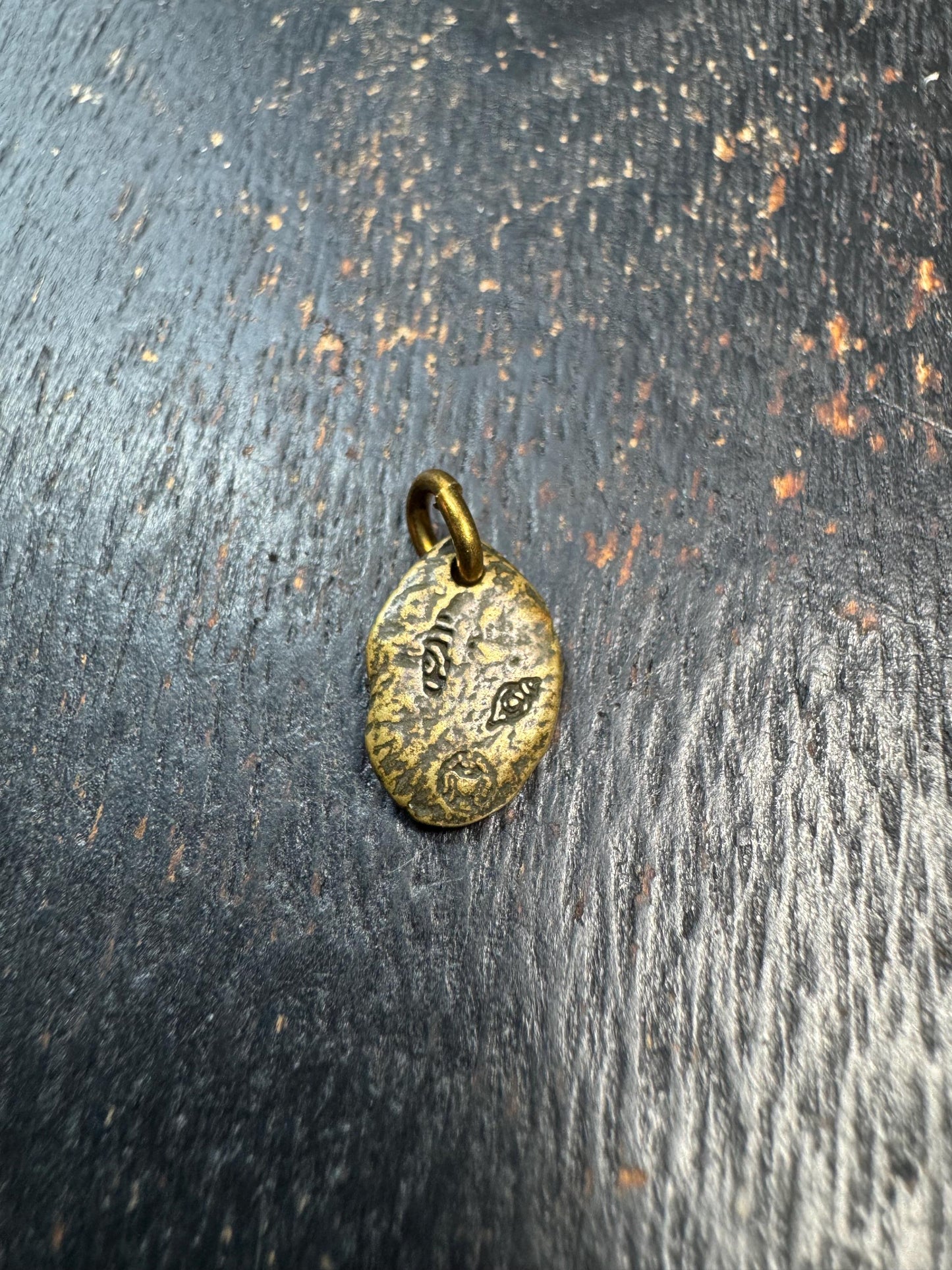 Mini Tibetan Brass Lotus Pendant – Double Sided Charm with Seed Symbol – Antique Style Small Amulet Charm