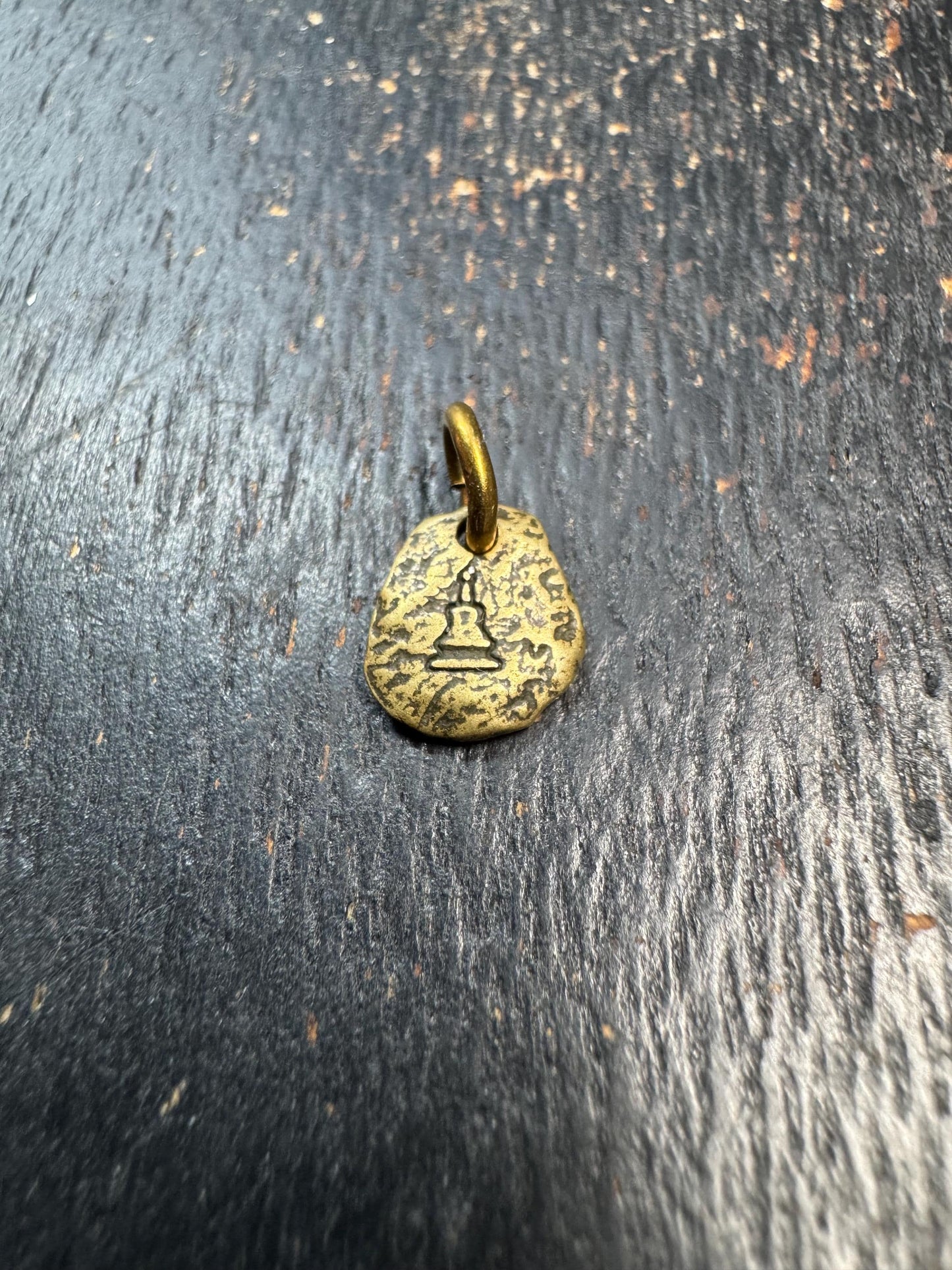 Mini Tibetan Brass Dharma Wheel Pendant – Double Sided Buddha Charm – Antique Style Small Spiritual Amulet
