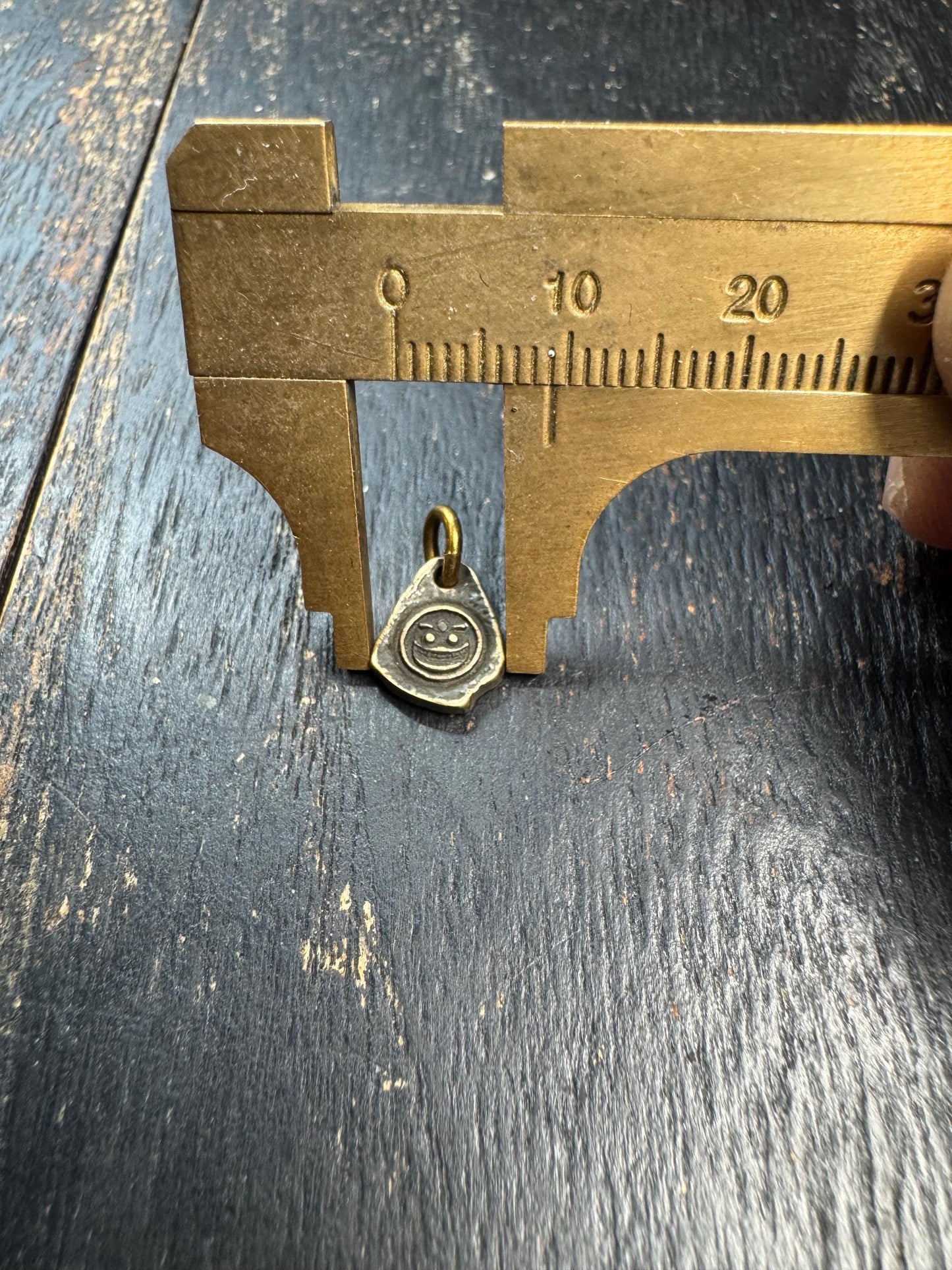 Mini Tibetan Brass Amulet Pendant – Double Sided Symbol Charm – Antique Style Small Spiritual Charm
