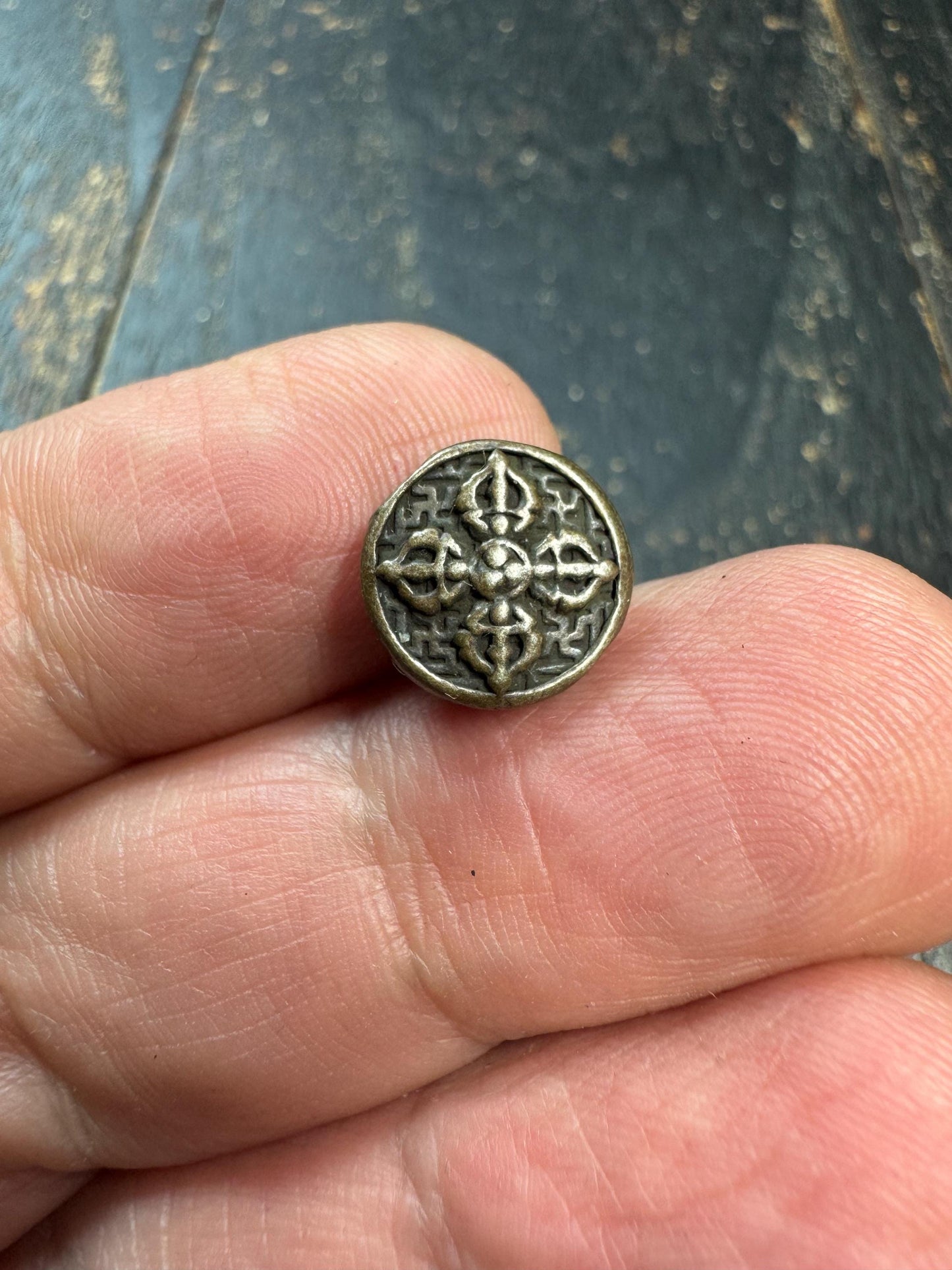 Tibetan Brass Spacer Bead – Vajra Symbol Round Bead – Antique Style Mala Bead – Jewelry Making Supply