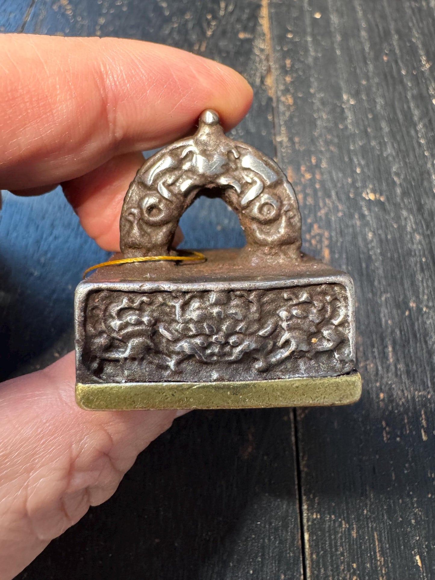 Vintage Tibetan Ritual Seal Stamp – Khyung Bird Handle, Iron Metal Buddhist Script Chop, Himalayan Antique Style Seal