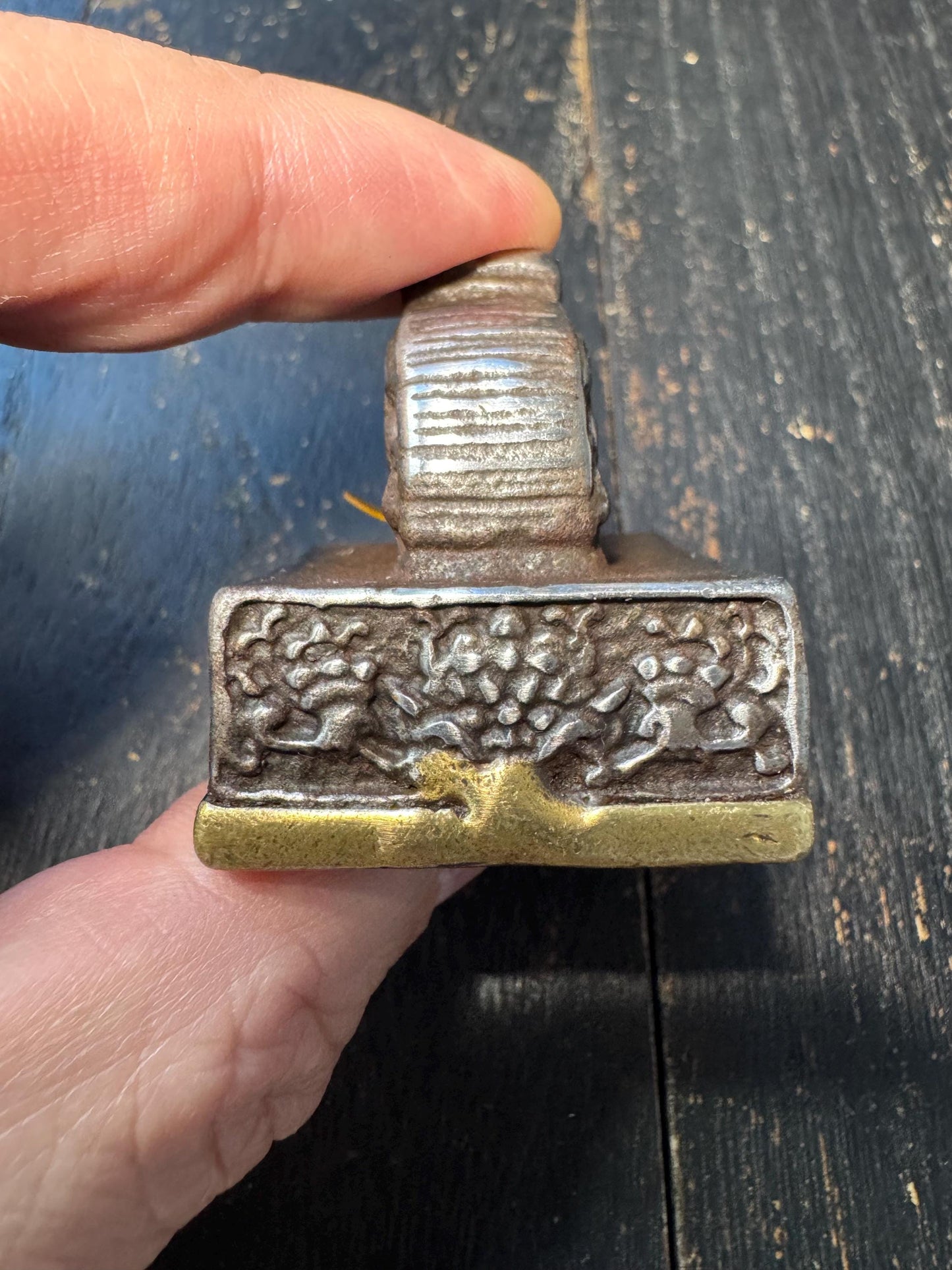 Vintage Tibetan Ritual Seal Stamp – Khyung Bird Handle, Iron Metal Buddhist Script Chop, Himalayan Antique Style Seal