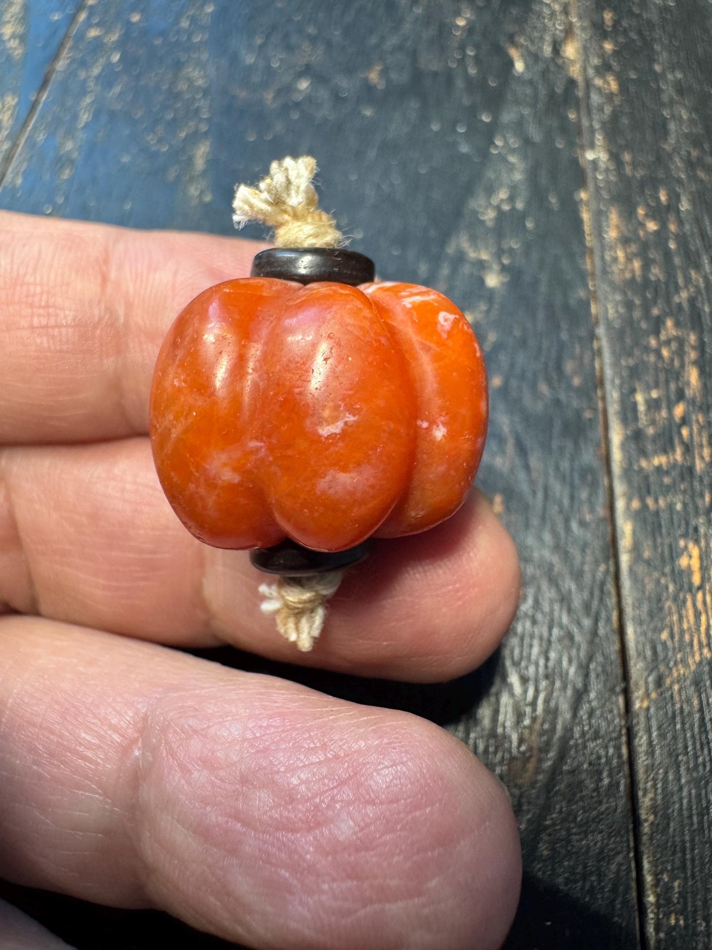 Natural Nanhong Agate Pumpkin Bead Pendant | Hand Carved Red Agate Guru Bead | Unique Statement Jewelry Supply | One of a Kind