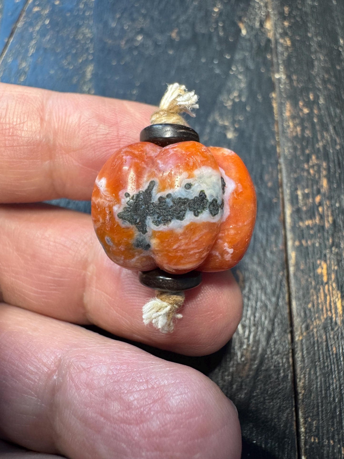 Natural Nanhong Agate Pumpkin Bead Pendant | Hand Carved Red Agate Guru Bead | Unique Statement Jewelry Supply | One of a Kind