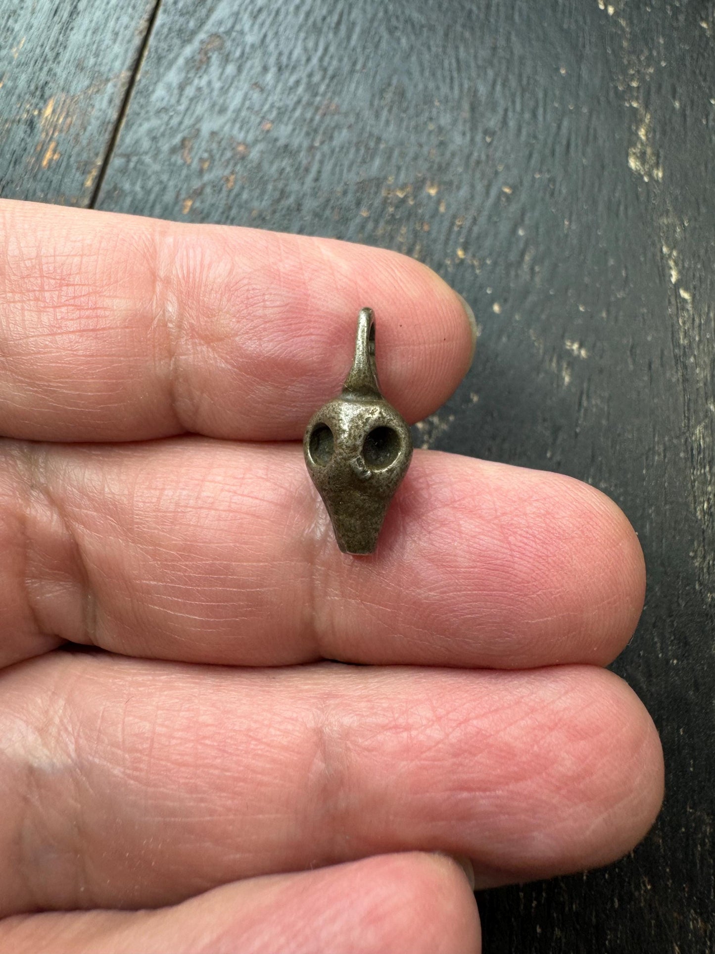 Vintage Brass Chitipati Skull Pendant – Tibetan Style Charnel Ground Spirit Amulet, Small Brass Tribal Talisman Charm