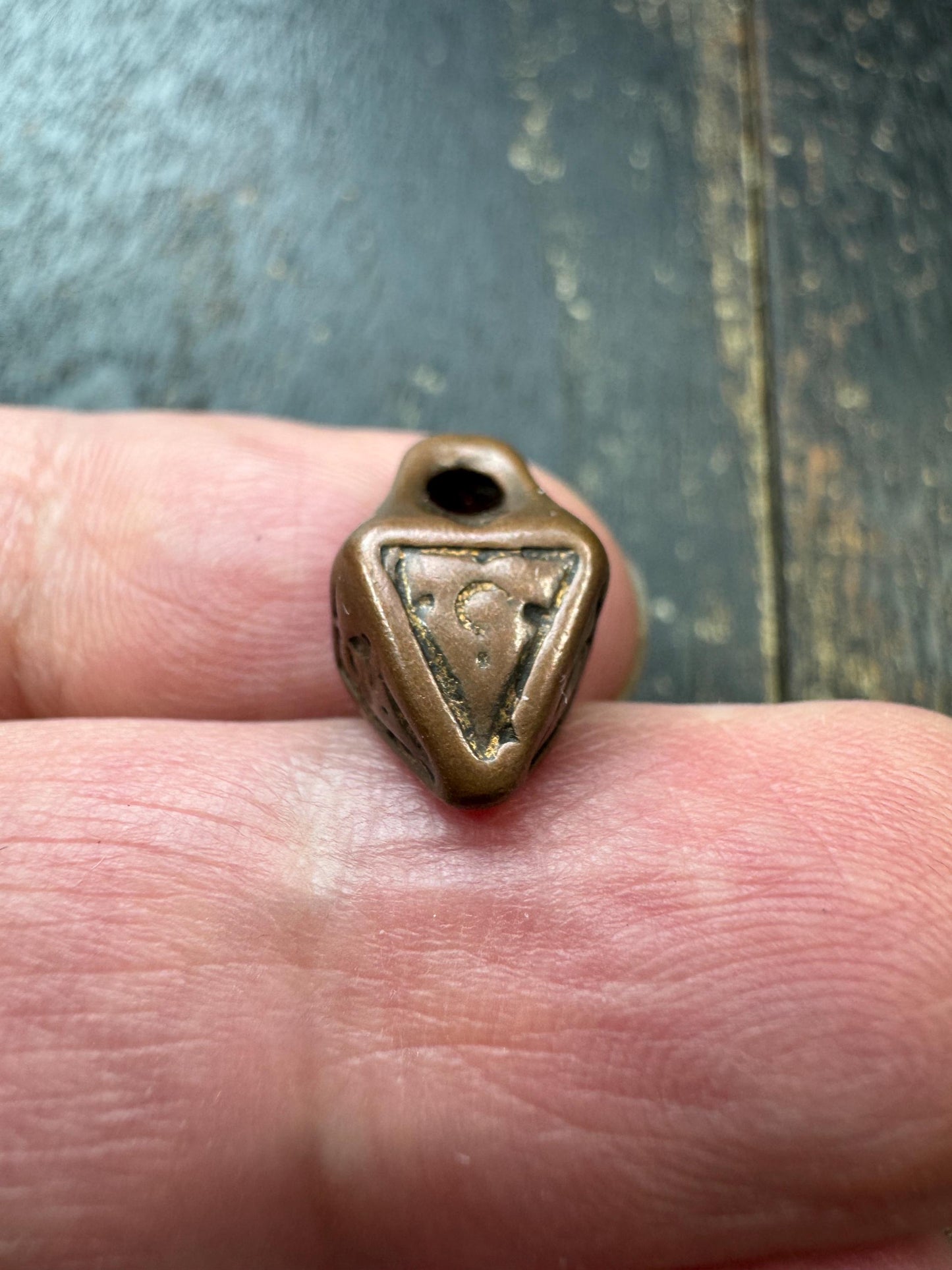 Vintage Brass Himalayan Amulet Pendant – Nepal Tribal Talisman Charm, Small Ethnic Protective Symbol Pendant