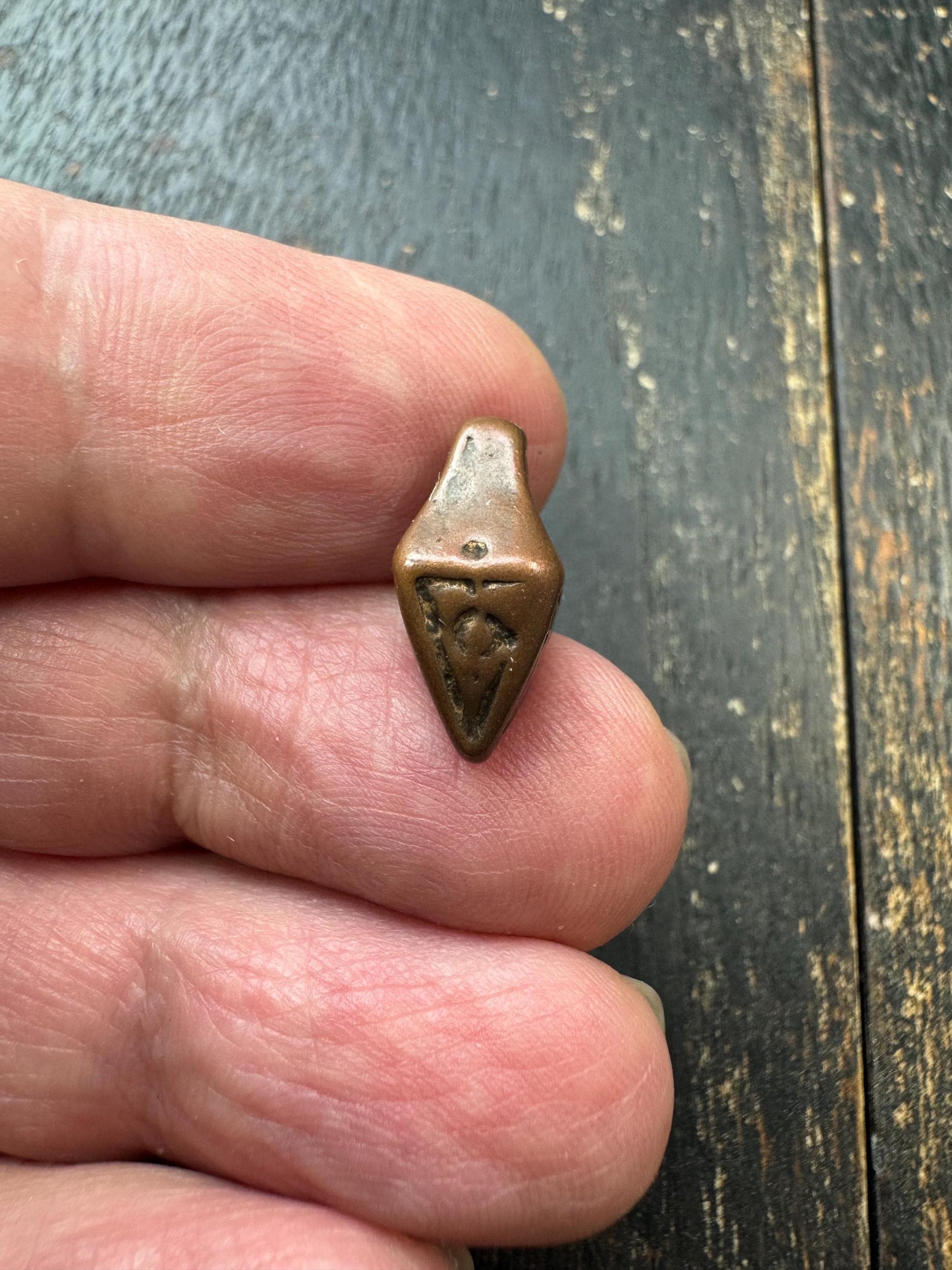 Vintage Brass Himalayan Amulet Pendant – Nepal Tribal Talisman Charm, Small Ethnic Protective Symbol Pendant