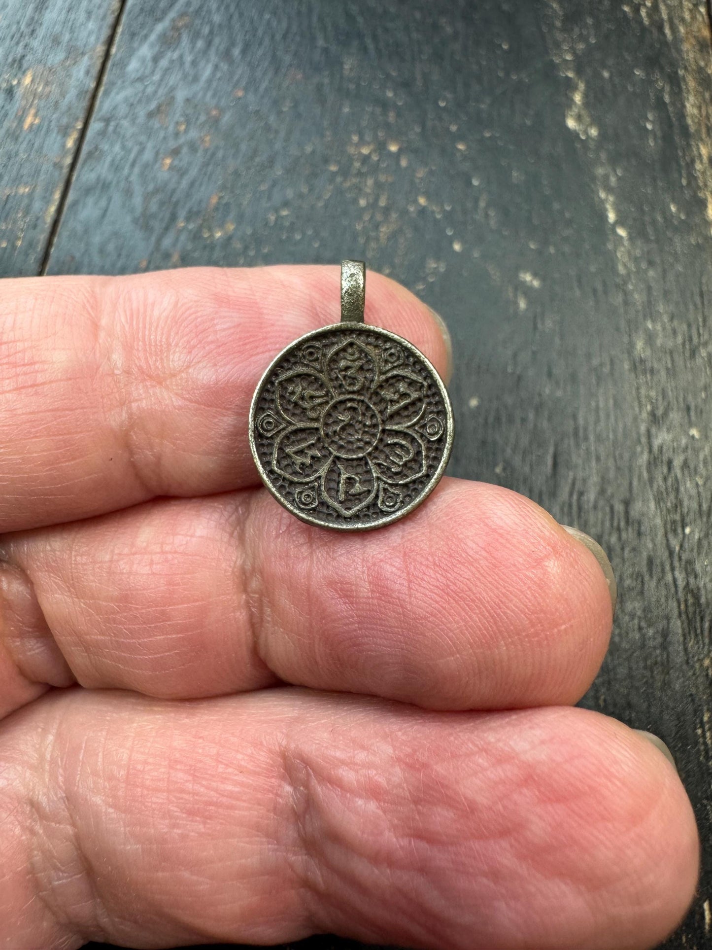 Tibetan Om Mani Padme Hum Brass Pendant | Buddhist Lotus Mantra Charm | Double Sided Tibetan Amulet | Buddhist Symbol Pendant