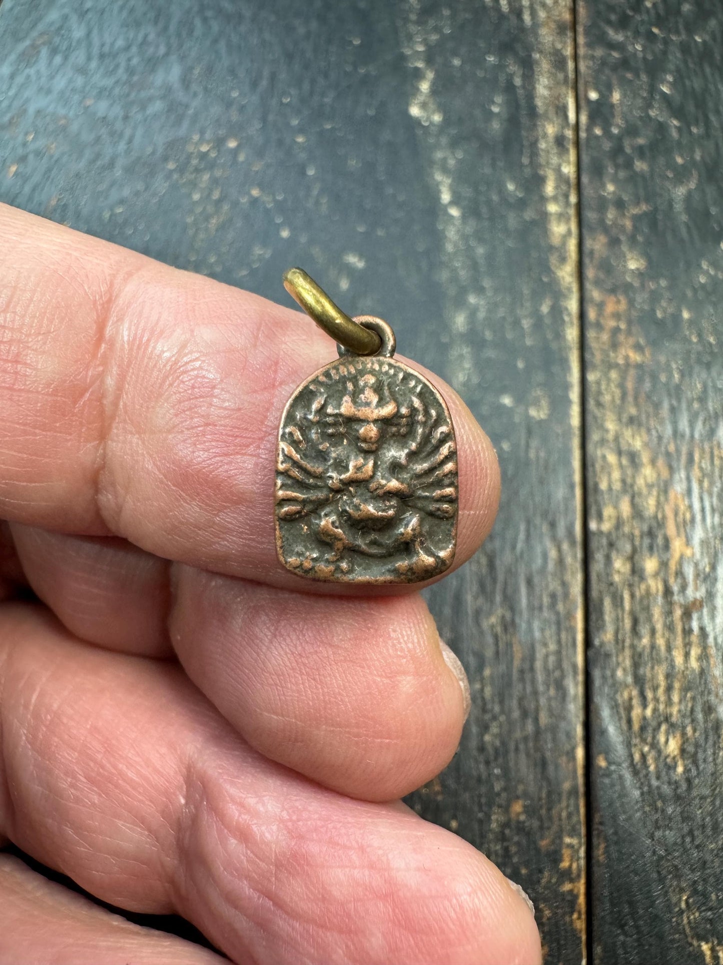 Mini Tibetan Buddhist Amulet Pendant – Wrathful Deity Protective Charm, Vintage Style Himalayan Brass Tsa Tsa Pendant