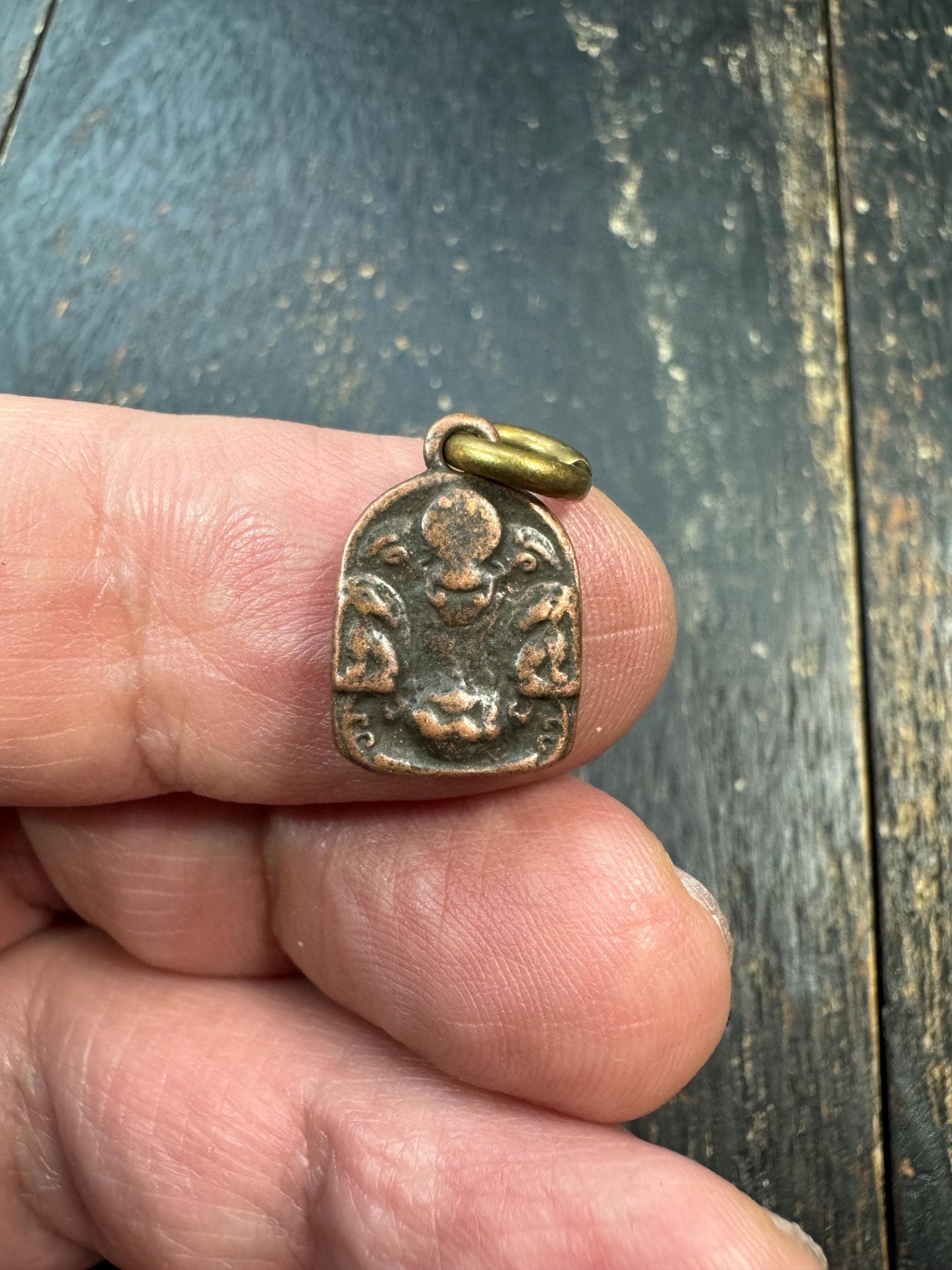 Mini Tibetan Buddhist Amulet Pendant – Wrathful Deity Protective Charm, Vintage Style Himalayan Brass Tsa Tsa Pendant