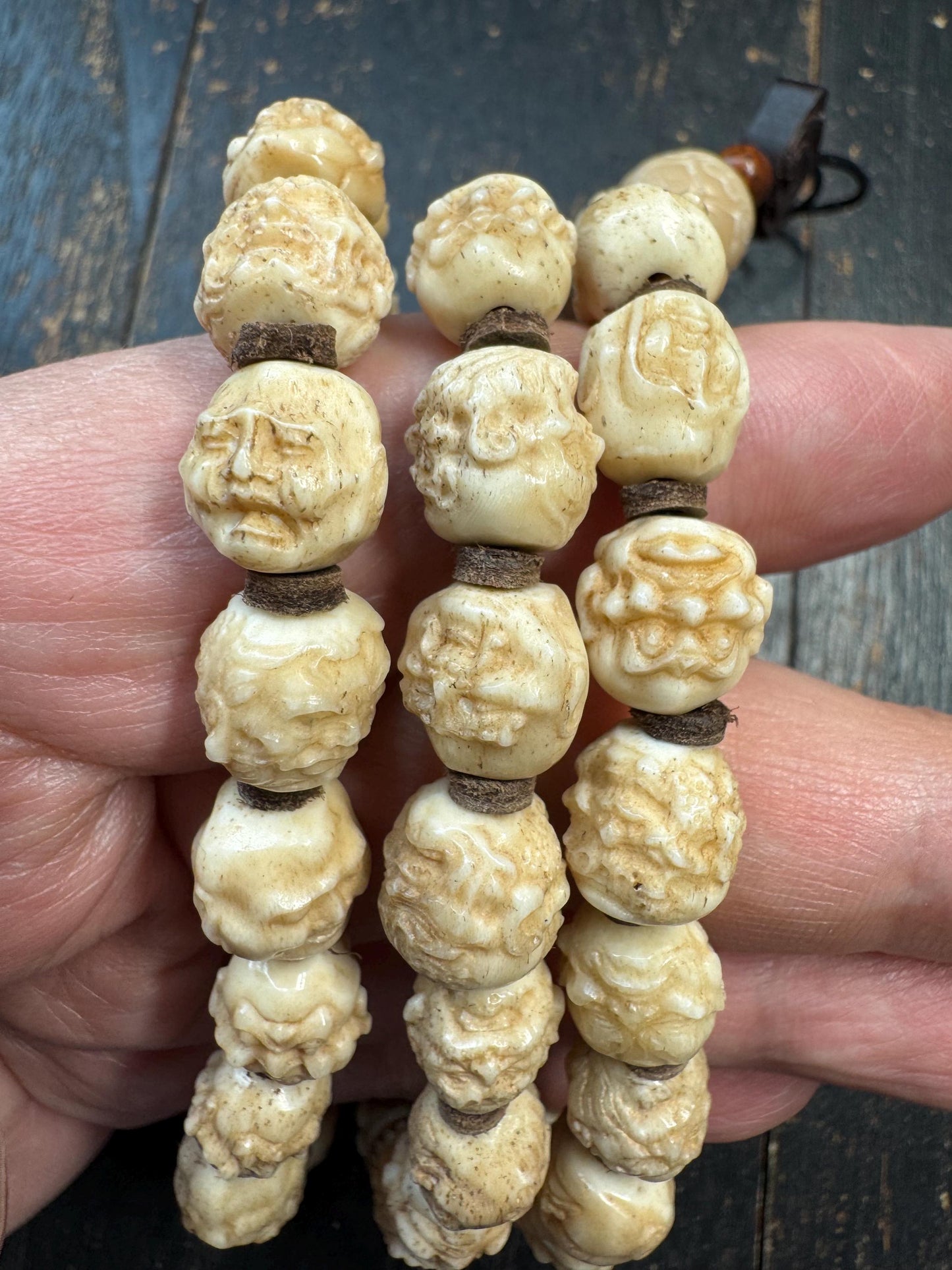 54 Bead Hand Carved Arhat Mala Necklace | Yak Bone Face Beads | 18 Arhat Inspired Design | 26 Inches | One of a Kind