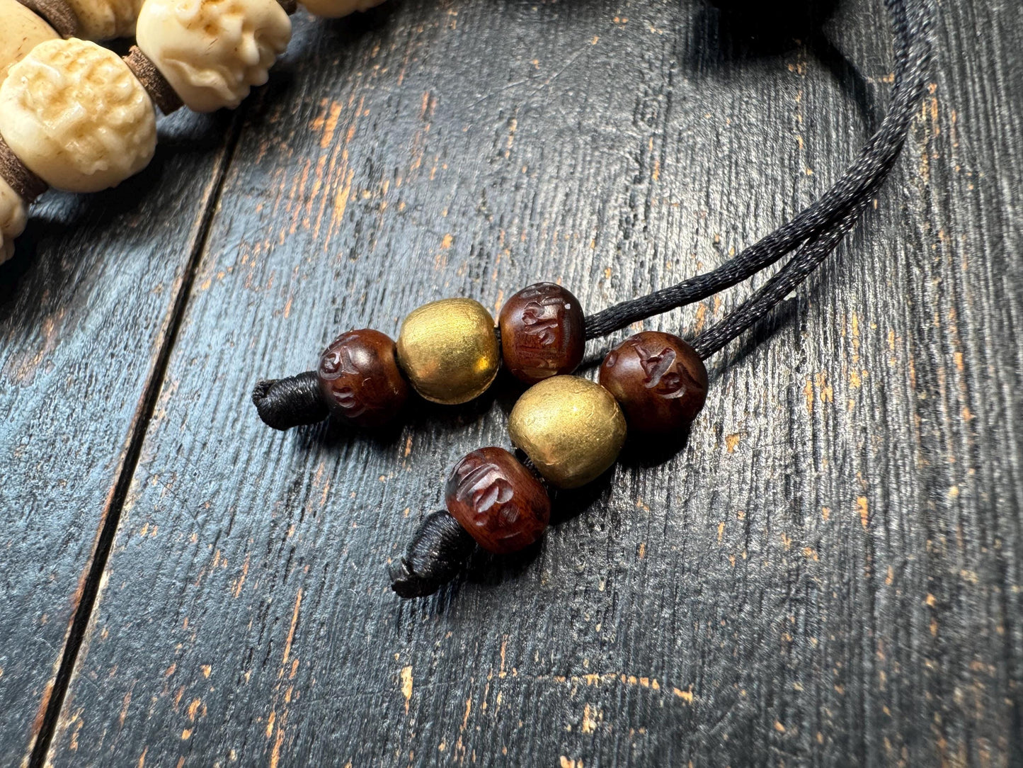 54 Bead Hand Carved Arhat Mala Necklace | Yak Bone Face Beads | 18 Arhat Inspired Design | 26 Inches | One of a Kind
