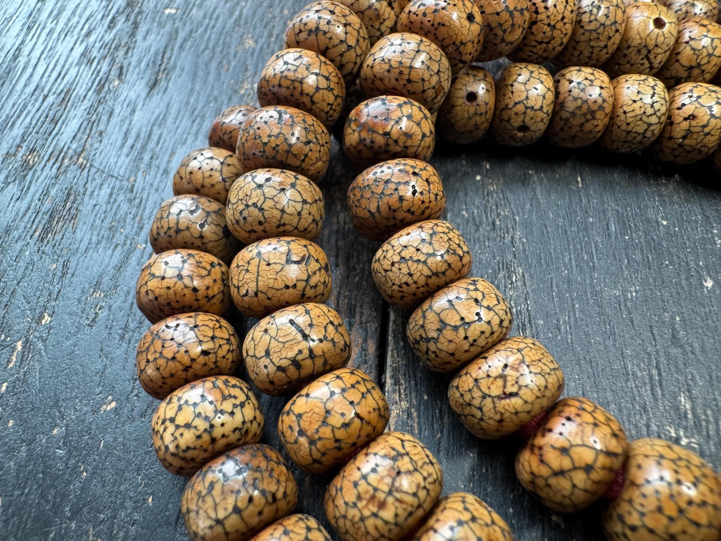 108 Bead 10mm Bodhi Seed Mala Necklace | Star Moon Bodhi Mala | Natural Patina Prayer Beads | 32 Inches | Meditation Jewelry