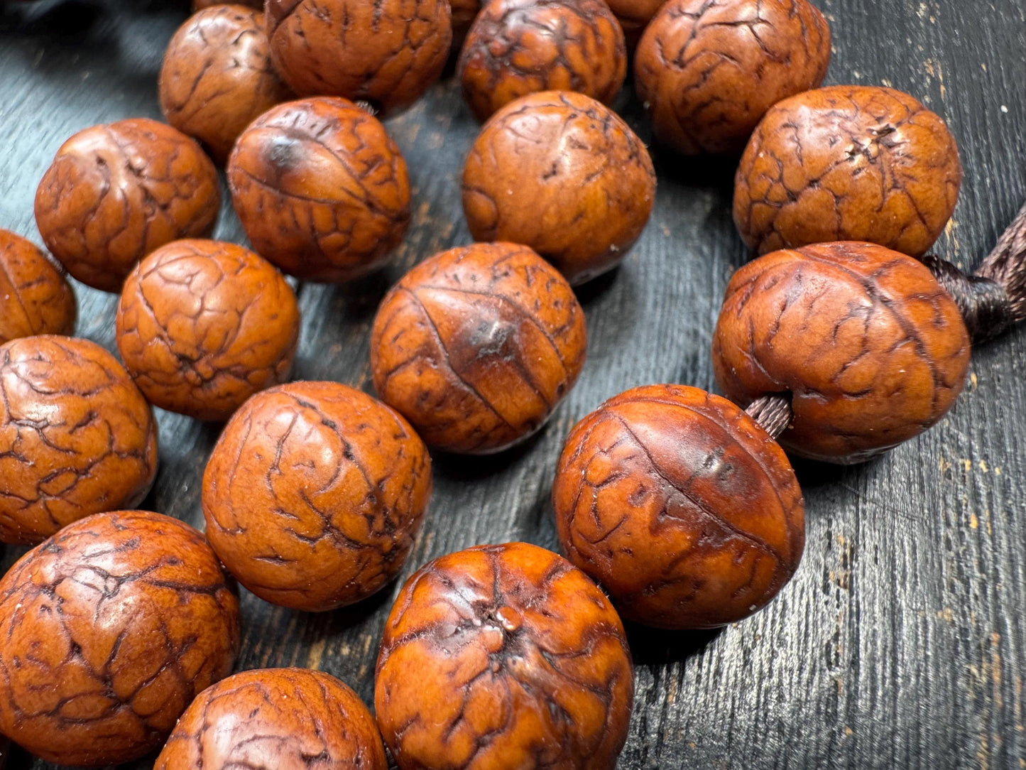 108 Bead 14mm Fengyan Bodhi Seed Mala Necklace | Large Phoenix Eye Bodhi | Natural Patina Prayer Beads | 60 Inches Long | One of a Kind
