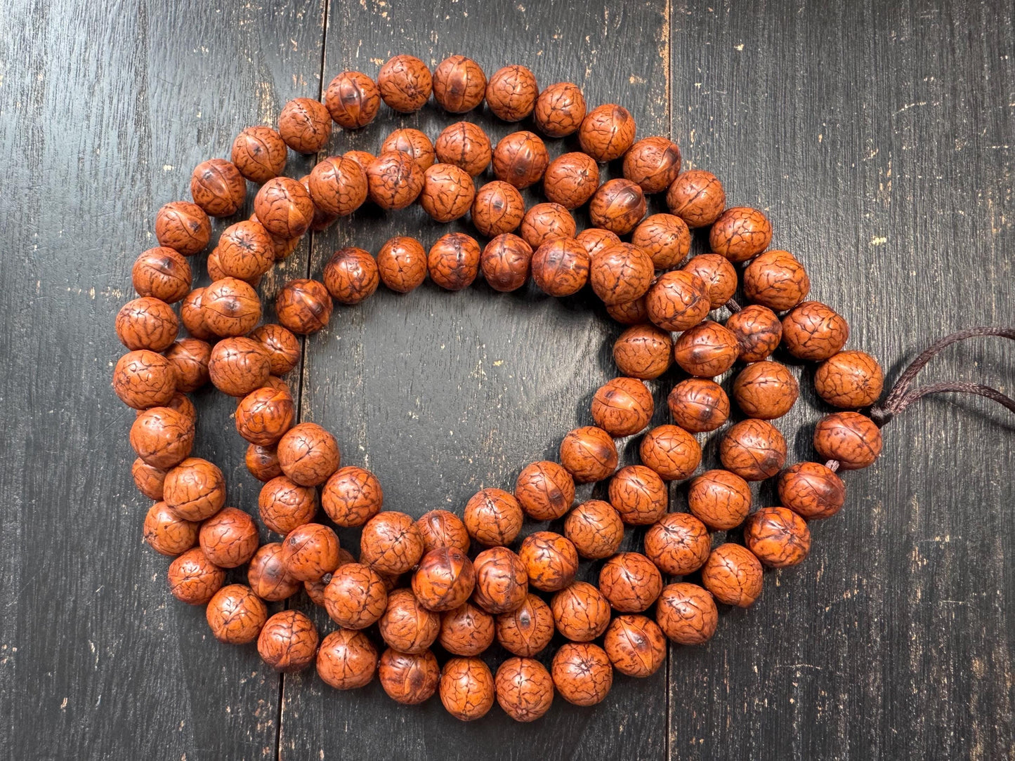 108 Bead 14mm Fengyan Bodhi Seed Mala Necklace | Large Phoenix Eye Bodhi | Natural Patina Prayer Beads | 60 Inches Long | One of a Kind