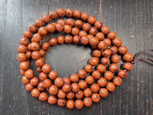 108 Bead 14mm Fengyan Bodhi Seed Mala Necklace | Large Phoenix Eye Bodhi | Natural Patina Prayer Beads | 60 Inches Long | One of a Kind